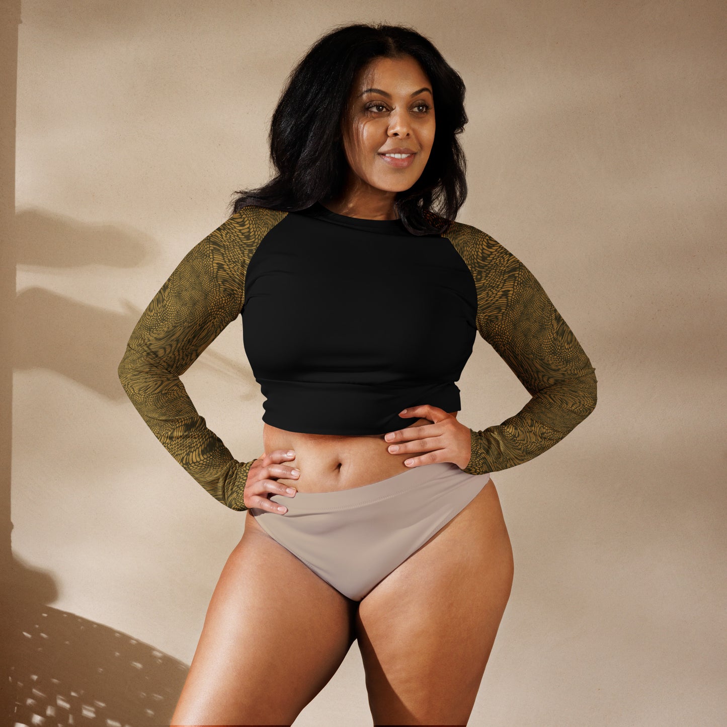 Fractal Long-sleeve Crop Top (Beige)