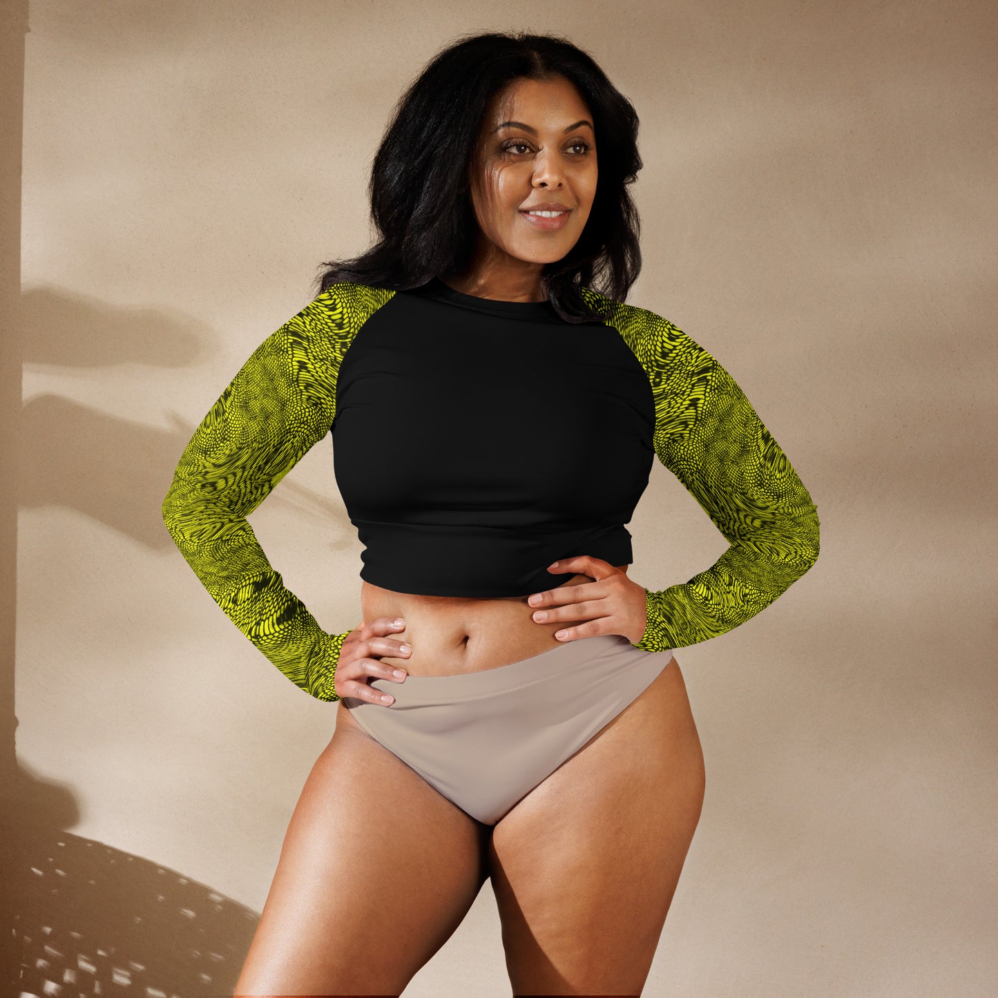 Fractal Long-sleeve Crop Top (Yellow)