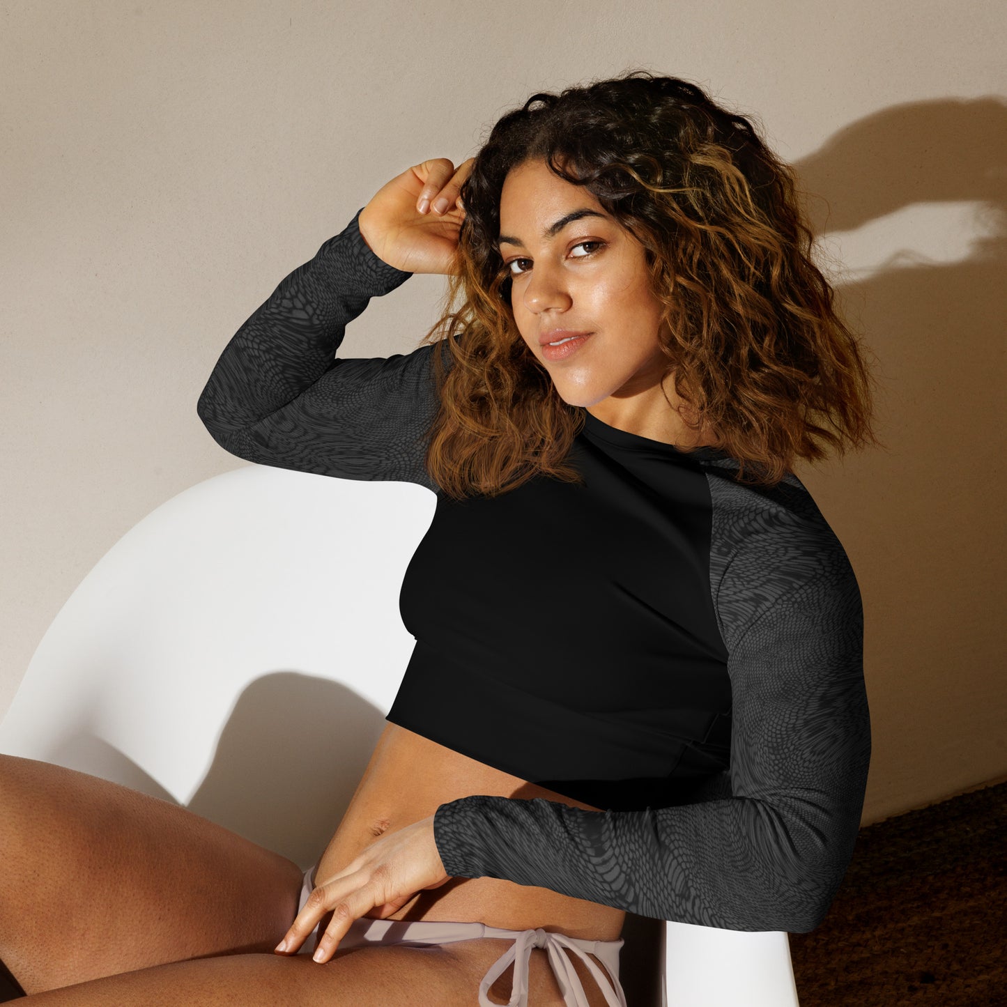 Fractal Long-sleeve Crop Top (Eclipse Grey)