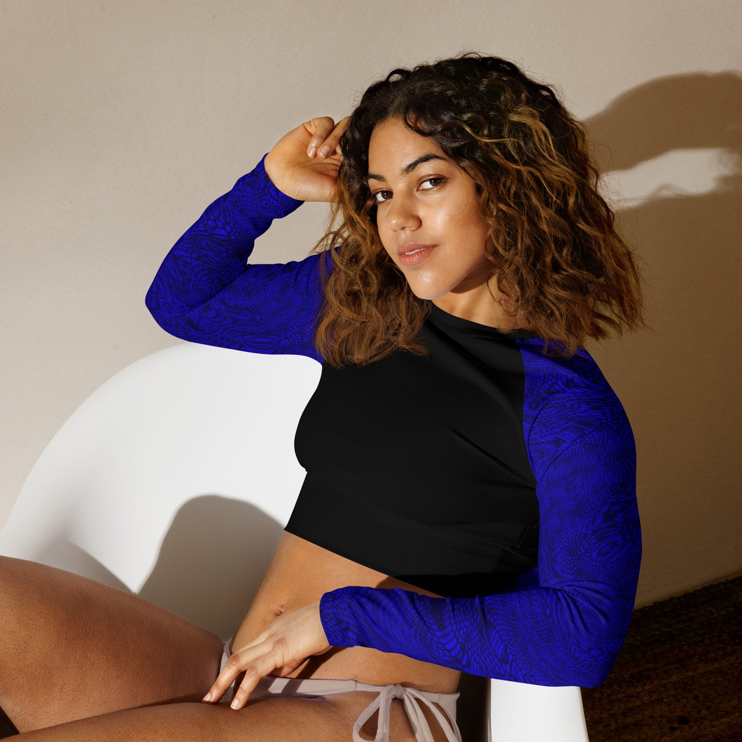 Fractal Long-sleeve Crop Top (Blue)