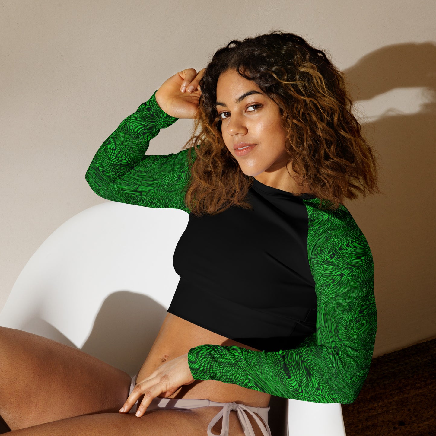 Fractal Long-sleeve Crop Top (Green)