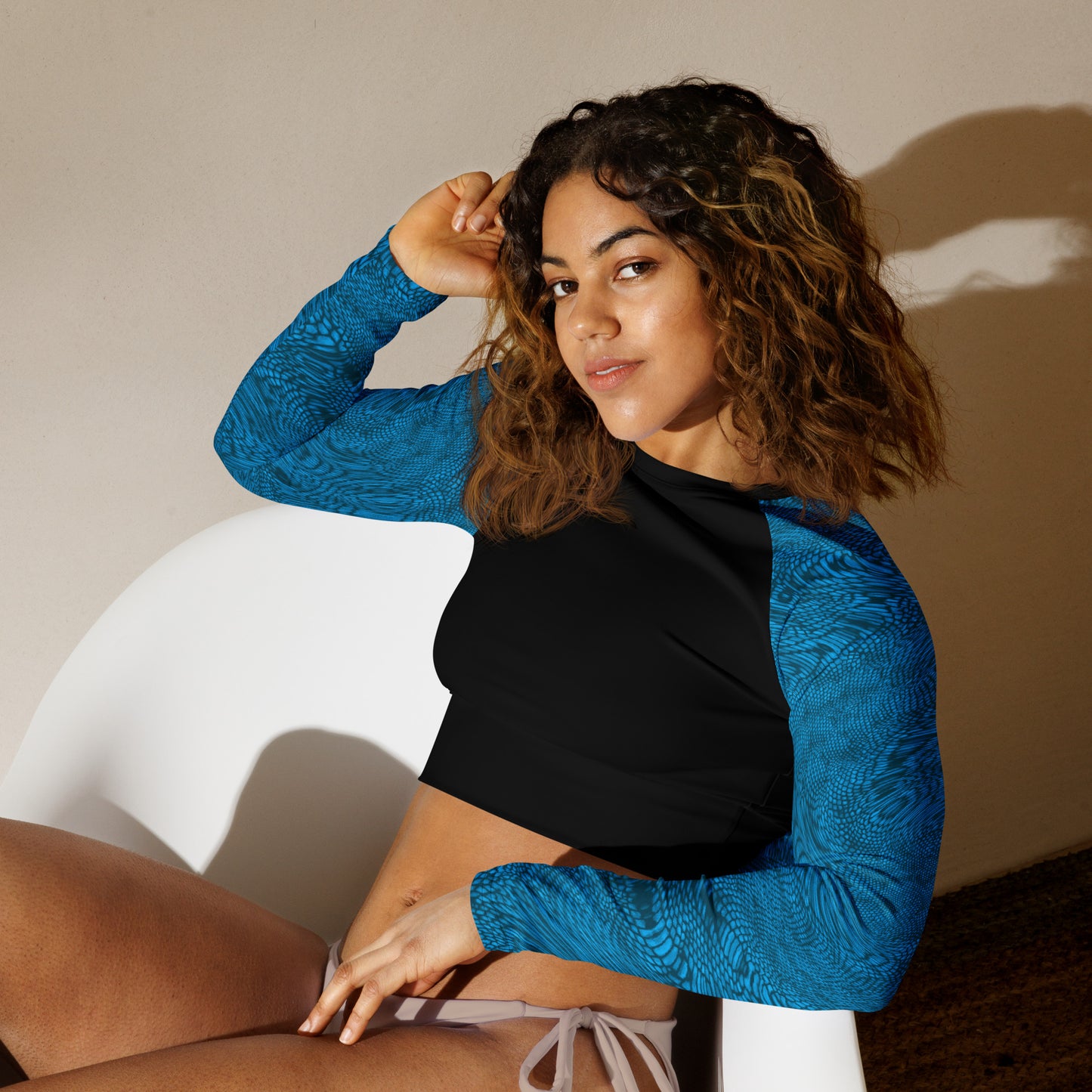 Fractal Long-sleeve Crop Top (Sky Blue)