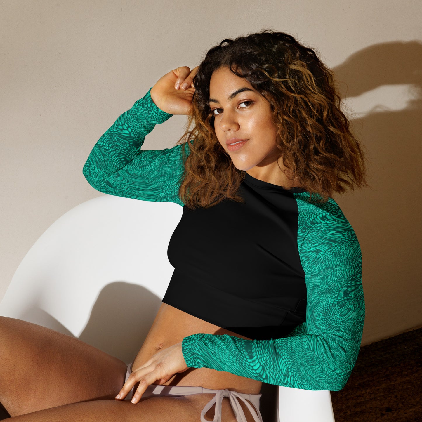 Fractal Long-sleeve Crop Top (Teal)