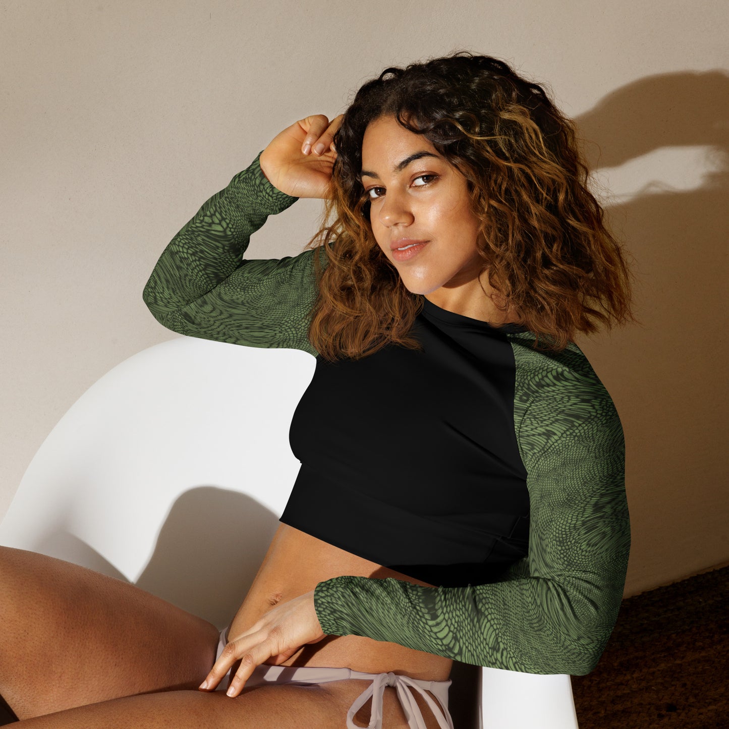 Fractal Long-sleeve Crop Top (Desert Green)