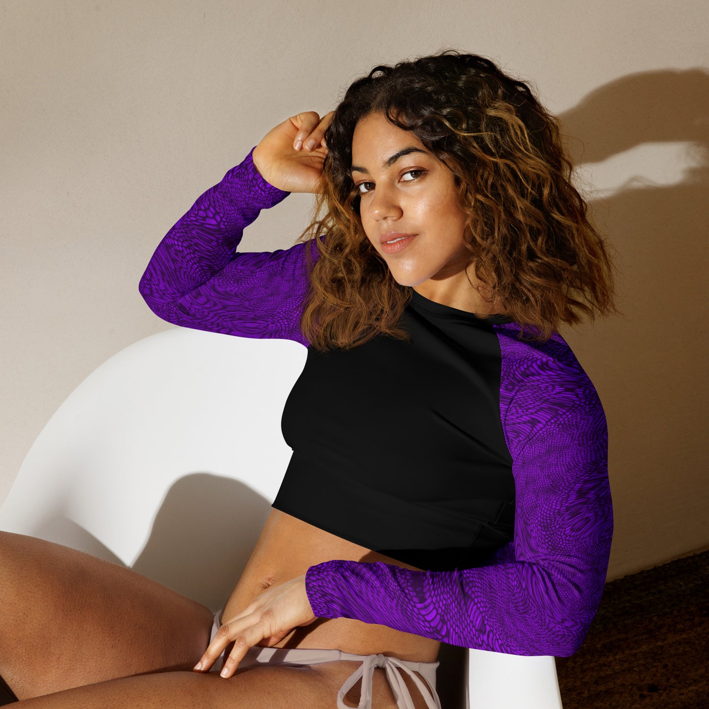 Fractal Long-sleeve Crop Top (Deep Purple)