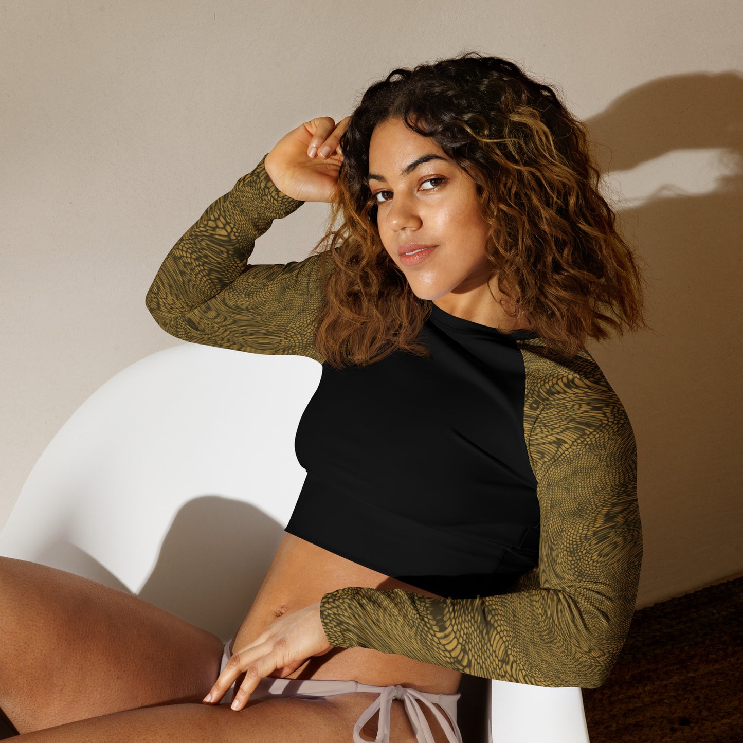 Fractal Long-sleeve Crop Top (Beige)