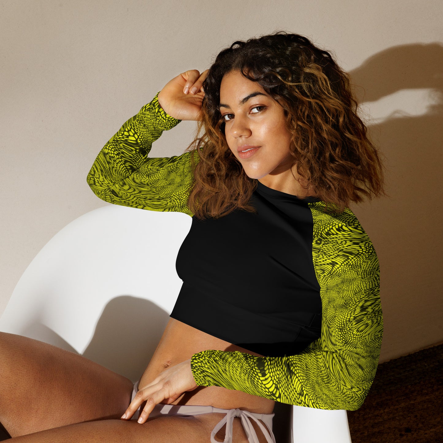 Fractal Long-sleeve Crop Top (Yellow)