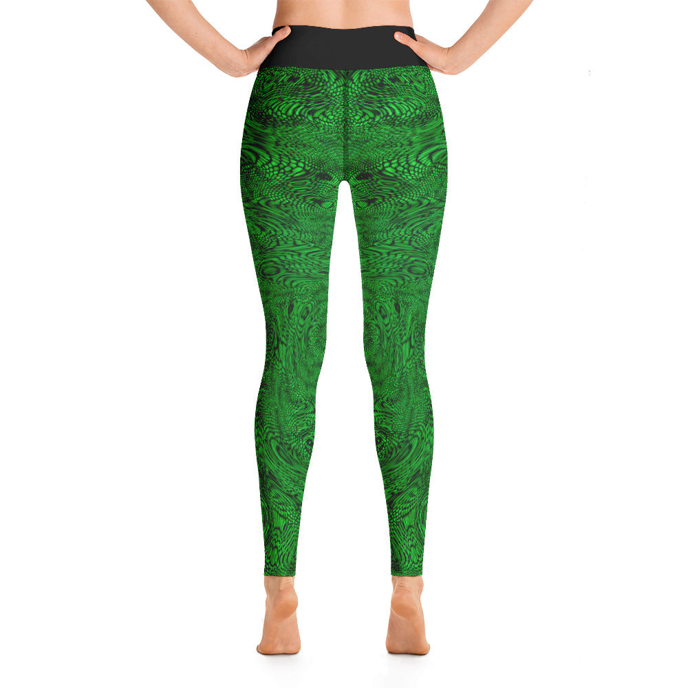 Yoga Leggings | Green Psychedelic Snake Skin | Festival Leggings | Fractal leggings | Gym Exercise Leggings | Stretch Pants | Sports Tights | - Comfortable Culture - Leggings - Comfortable Culture