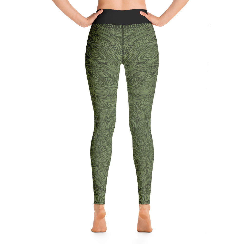 Yoga Leggings | Desert Military Green Psychedelic Snake Skin Festival Leggings | Fractal leggings | Gym Exercise Leggings | Stretch Pants | - Comfortable Culture - Leggings - Comfortable Culture