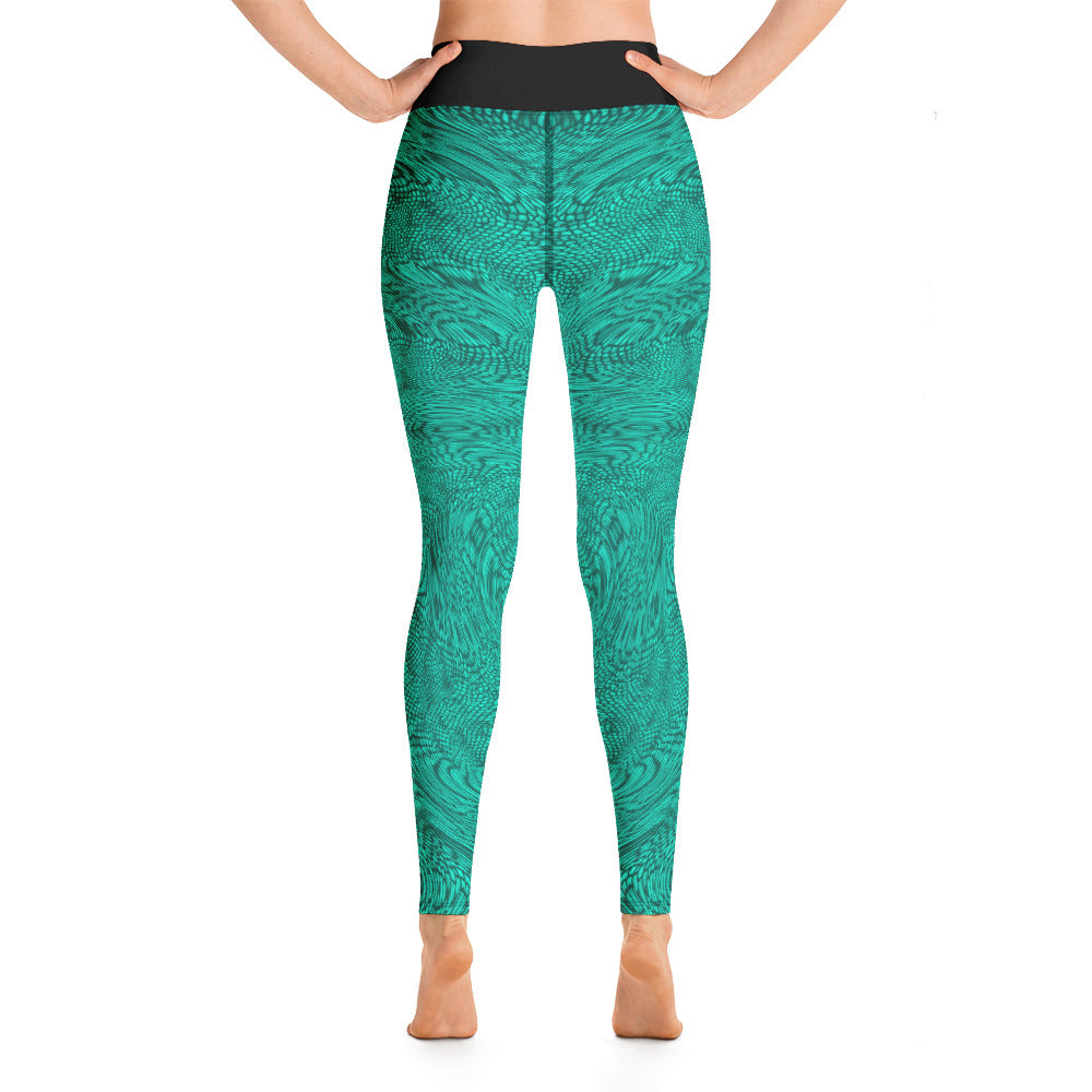 Yoga Leggings | Teal Psychedelic Snake Skin Festival Leggings | Fractal leggings | Gym Exercise Leggings | Stretch Pants | - Comfortable Culture - Leggings - Comfortable Culture