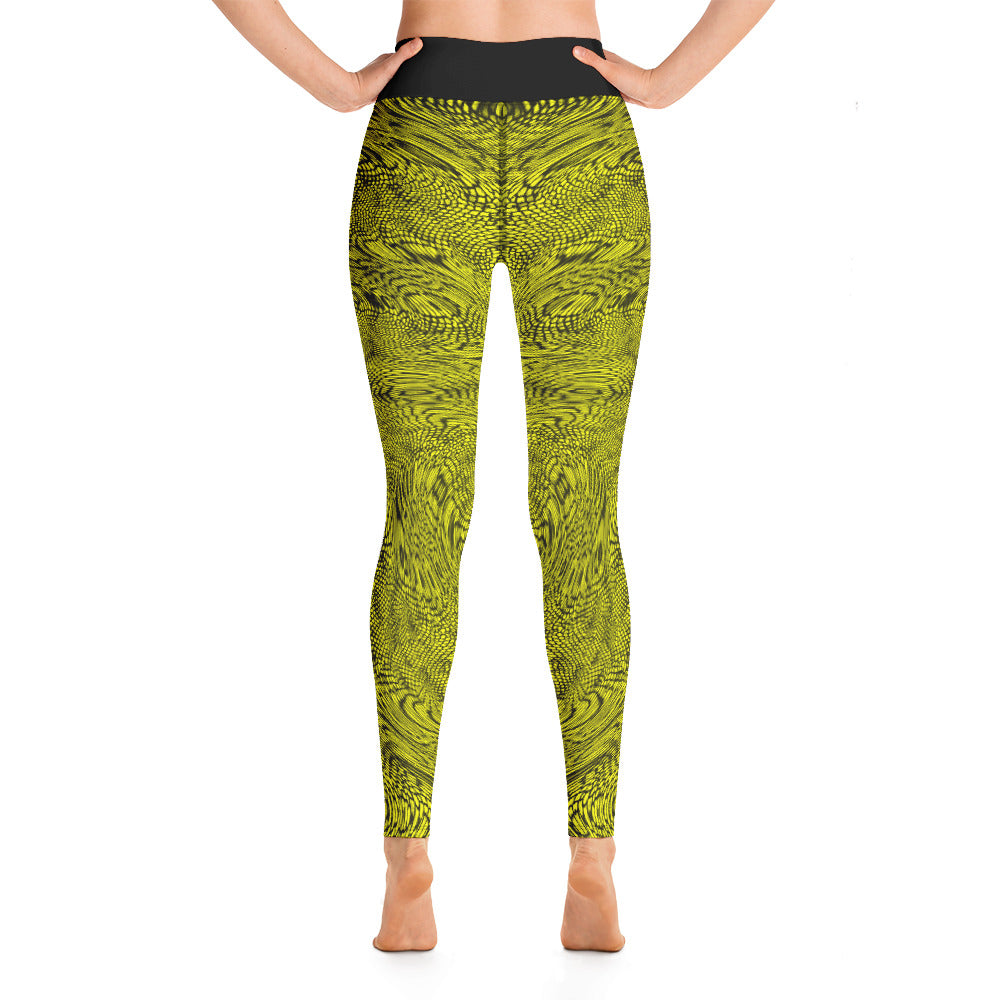 Yoga Leggings | Yellow Psychedelic Snake Skin Festival Leggings | Fractal leggings | Gym Exercise Leggings | Stretch Pants | - Comfortable Culture - Leggings - Comfortable Culture