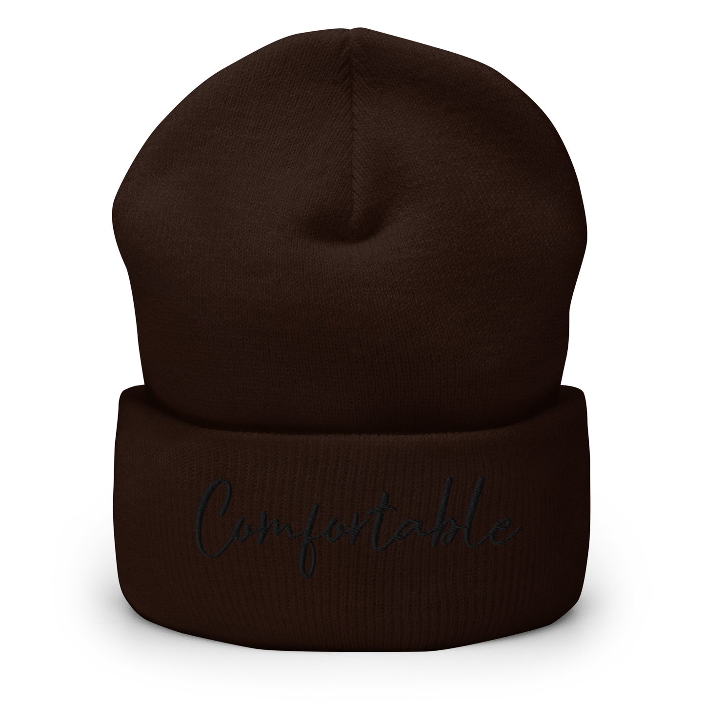 "Comfortable" Cuffed Beanie (Black Text) - Comfortable Culture - Brown - Hats - Comfortable Culture