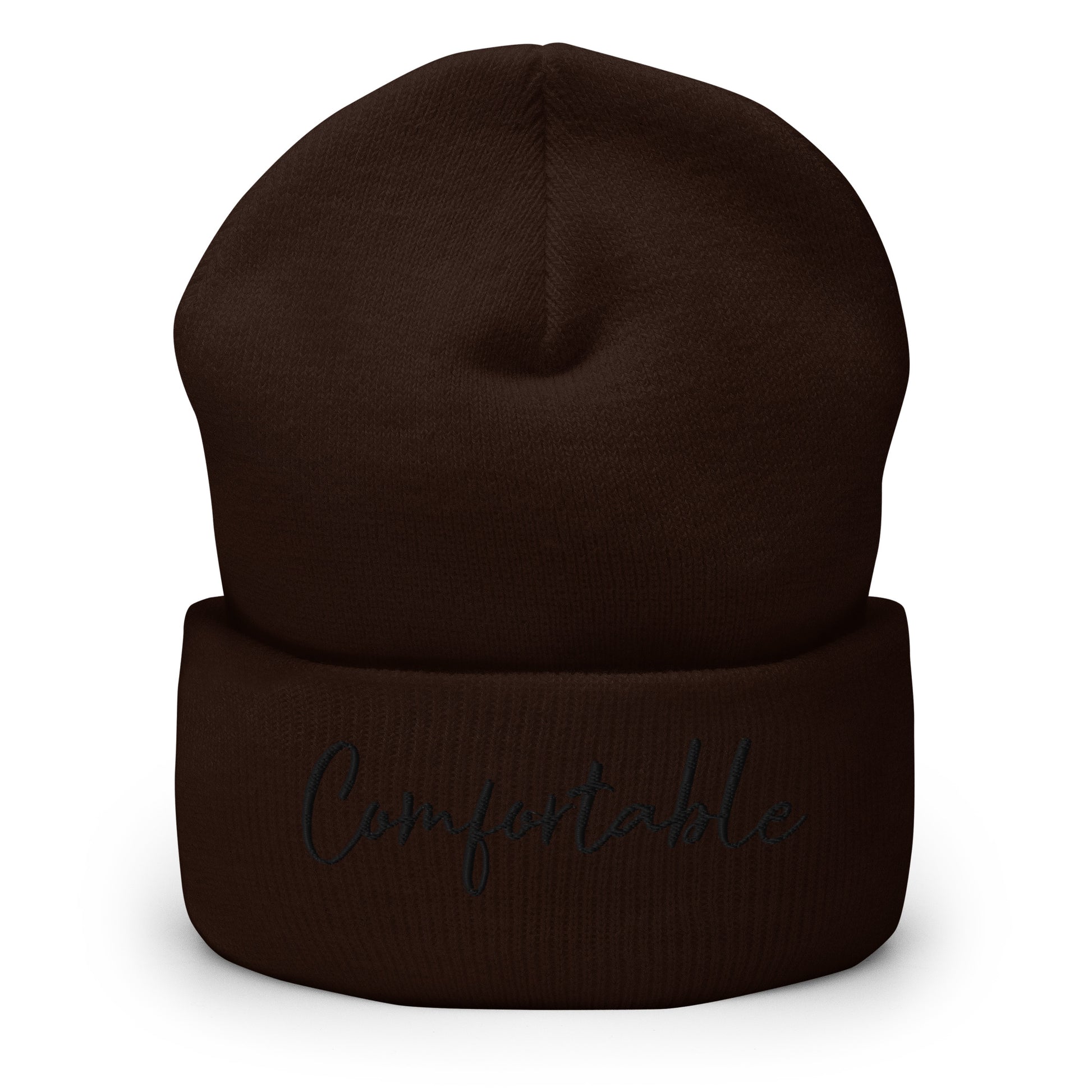 "Comfortable" Cuffed Beanie (Black Text) - Comfortable Culture - Brown - Hats - Comfortable Culture