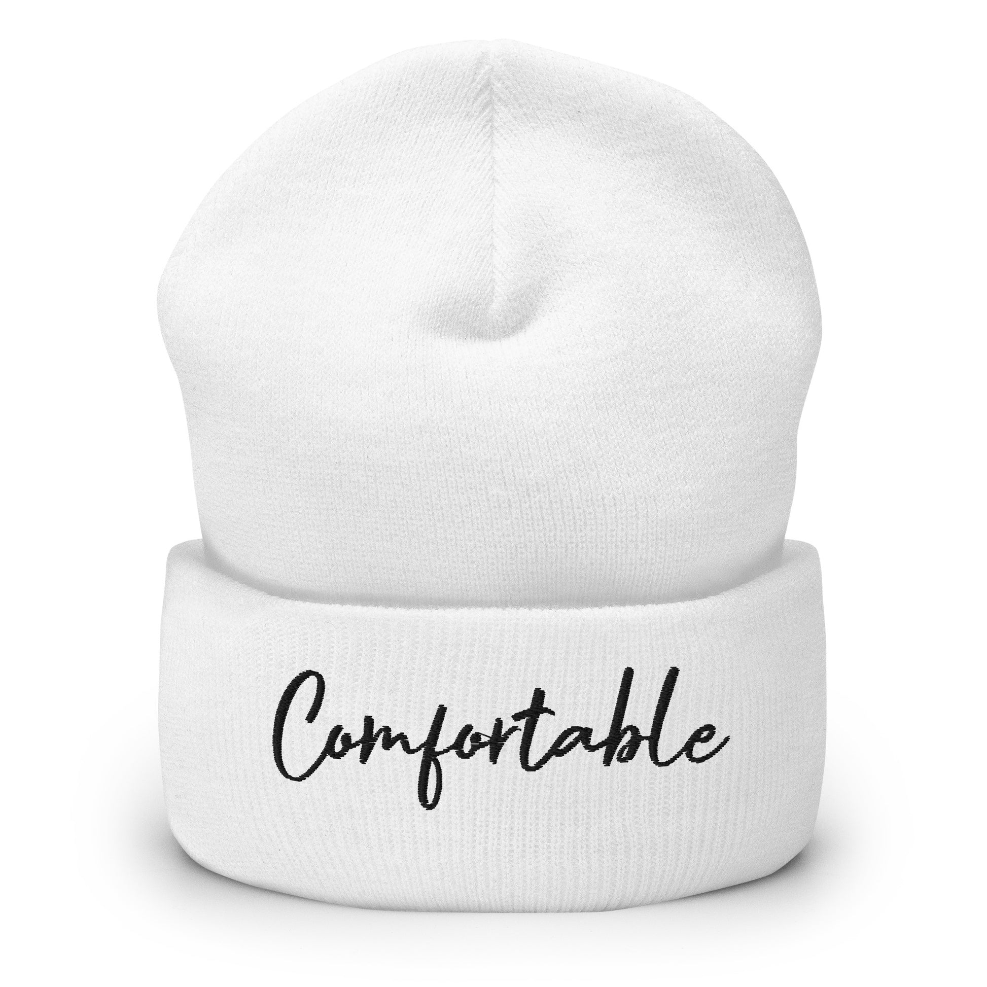 "Comfortable" Cuffed Beanie (Black Text) - Comfortable Culture - White - Hats - Comfortable Culture