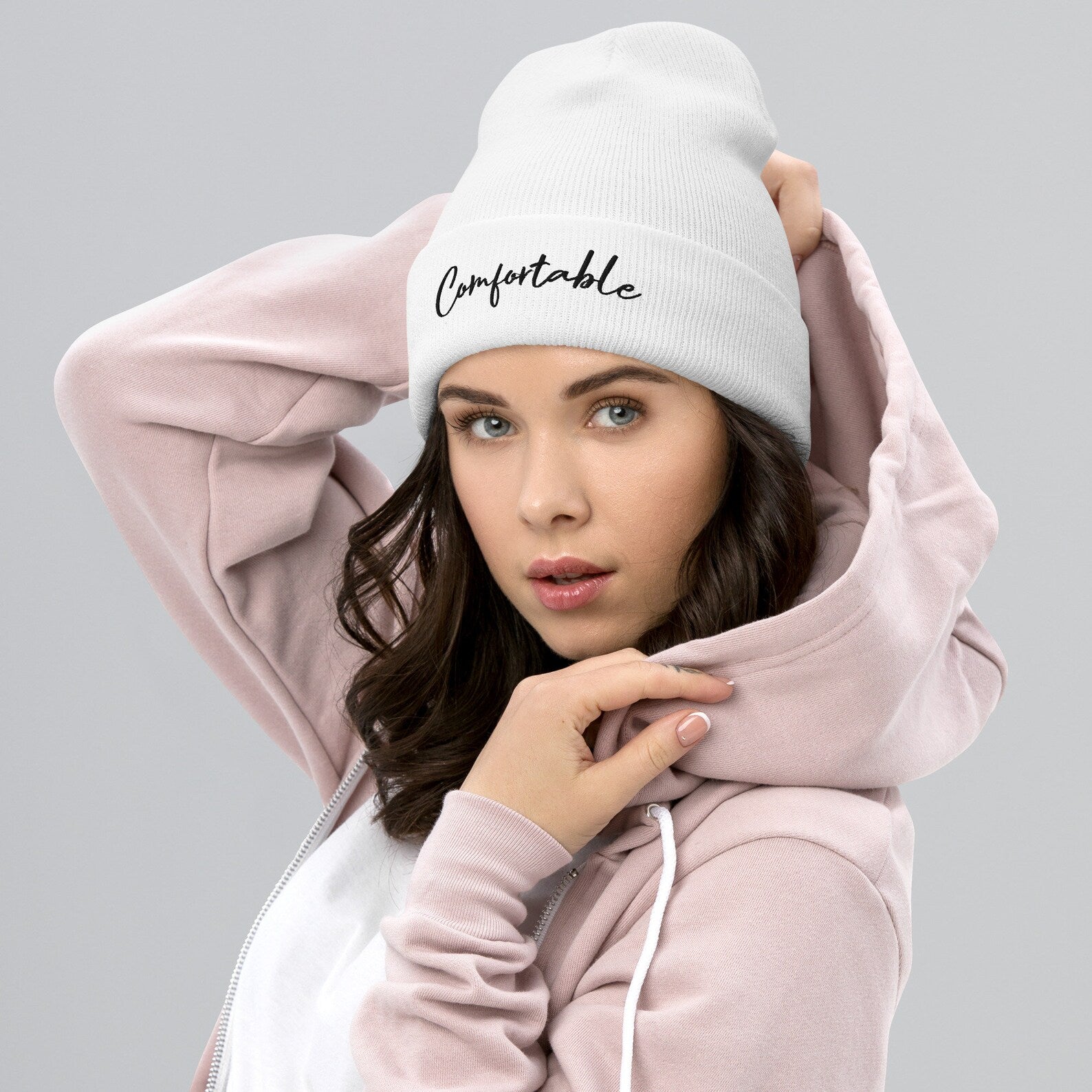 "Comfortable" Cuffed Beanie (Black Text) - Comfortable Culture - Hats - Comfortable Culture