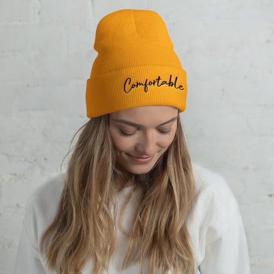 "Comfortable" Cuffed Beanie (Black Text) - Comfortable Culture - Hats - Comfortable Culture
