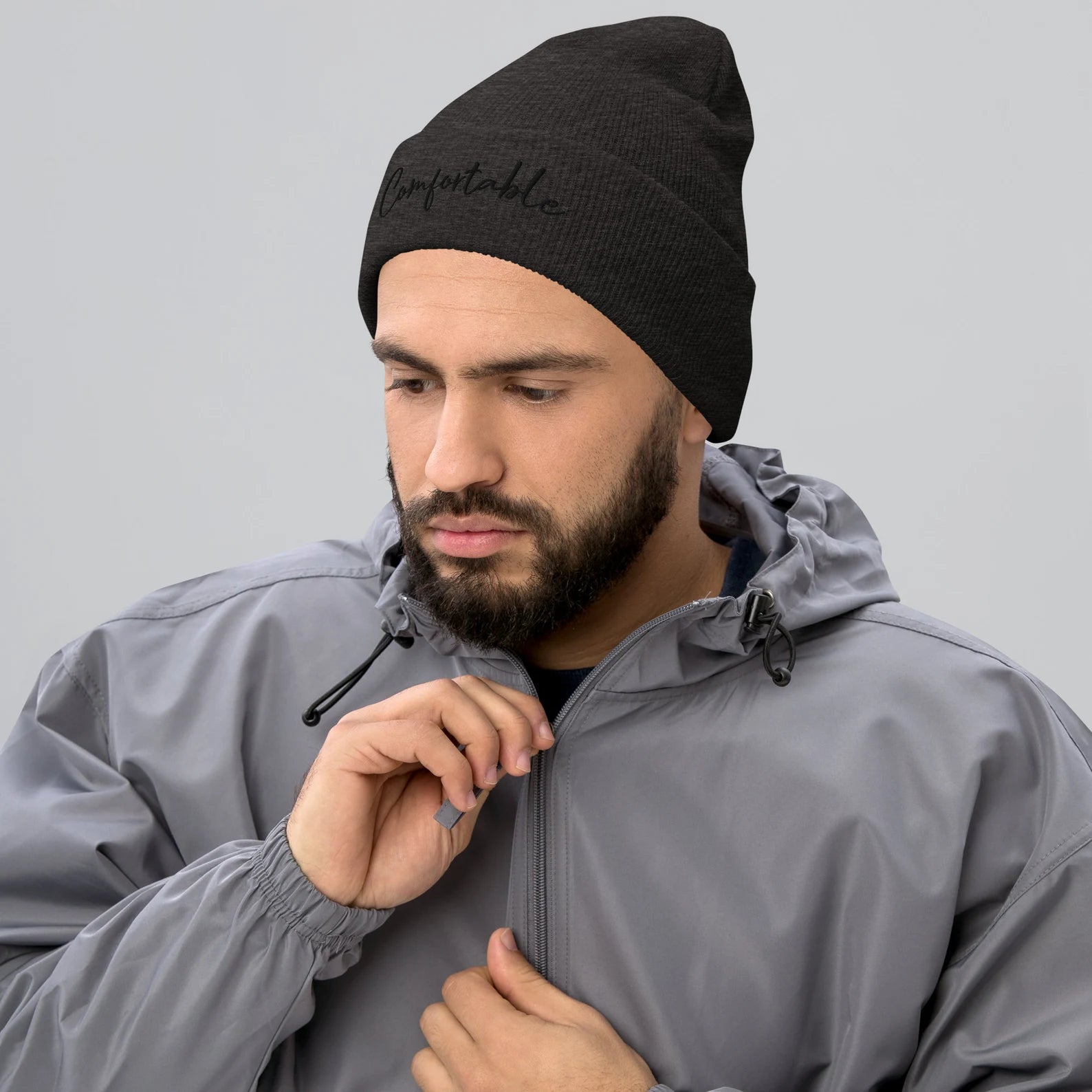 "Comfortable" Cuffed Beanie (Black Text) - Comfortable Culture - Hats - Comfortable Culture