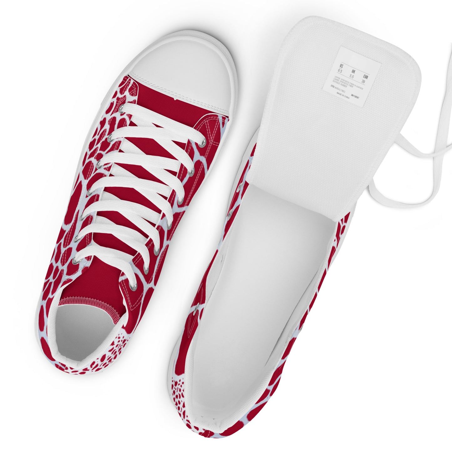Organic Men’s High Top Canvas Shoes (Red & White) | Comfortable Print Shoes | Stylish Festival Sneakers | Comfortable Culture - Comfortable Culture - Shoes - Comfortable Culture