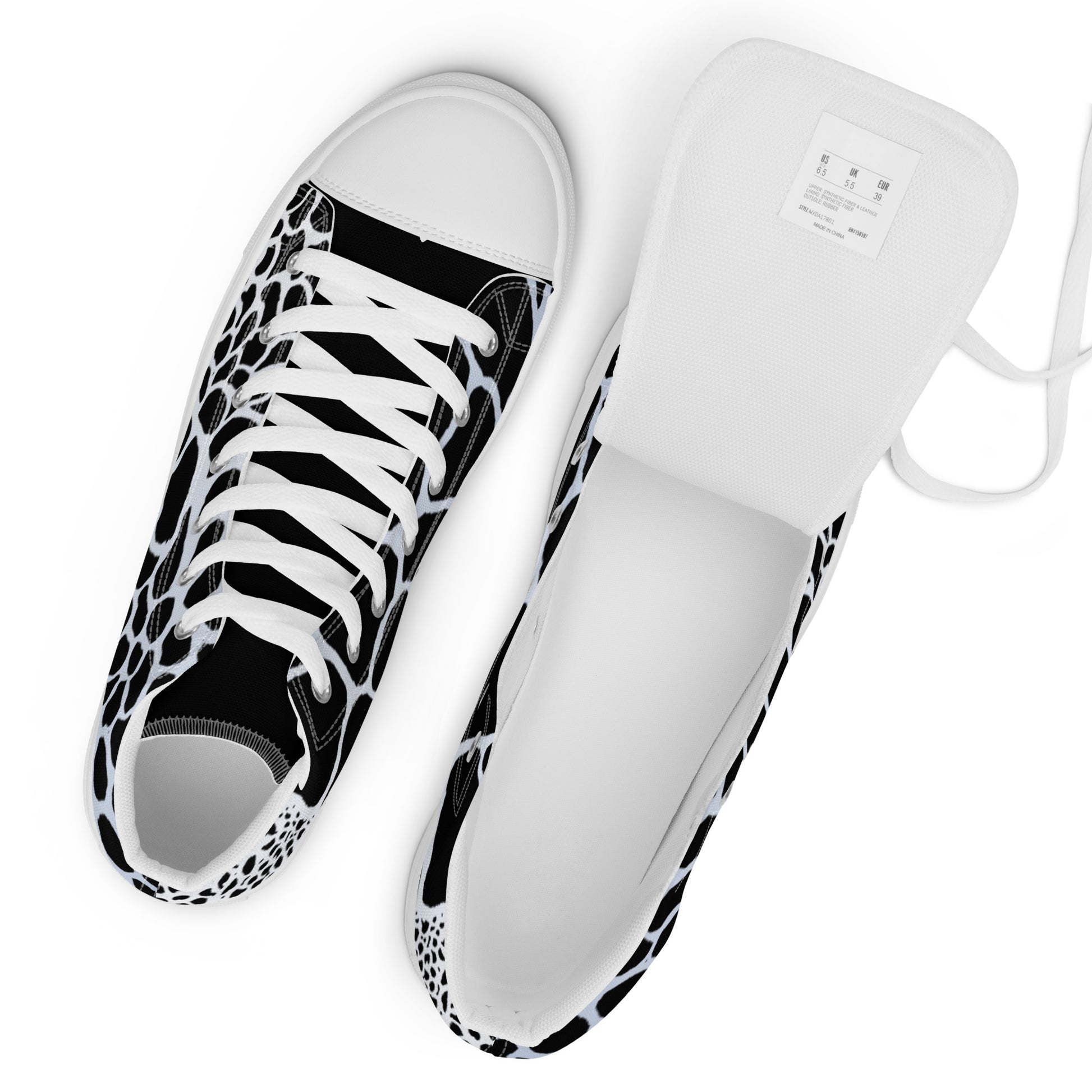 Organic Black Men’s High Top Canvas Shoes | Casual Print Shoes | Stylish Festival Sneakers | Abstract Shoes | Lace Up Sneakers | - Comfortable Culture - Shoes - Comfortable Culture