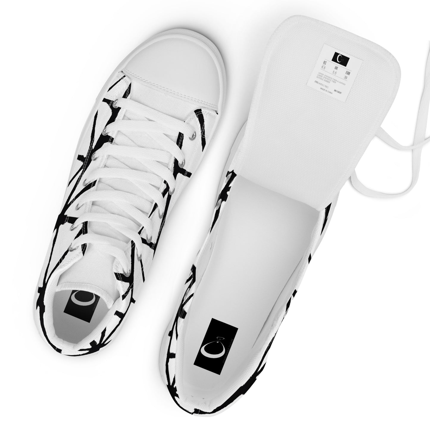 Tribal Black and White Men’s High Top Canvas Shoes | Geometric Print Shoes | Stylish Festival Sneakers | Casual Style | Lace Up Sneakers - Comfortable Culture - Shoes - Comfortable Culture