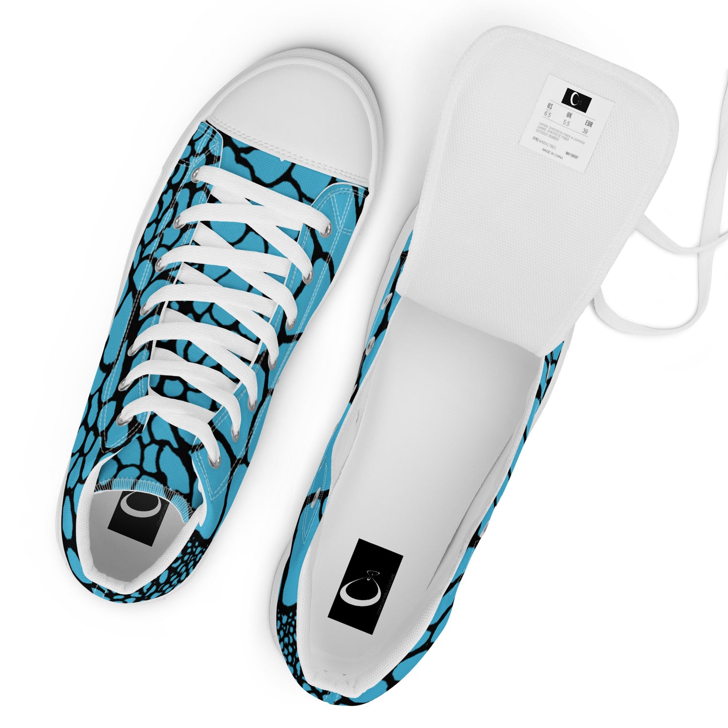Organic Sky Blue Men’s High Top Canvas Shoes | Casual Print Shoes | Stylish Festival Sneakers | Abstract Shoes | Lace Up Sneakers | - Comfortable Culture - Shoes - Comfortable Culture