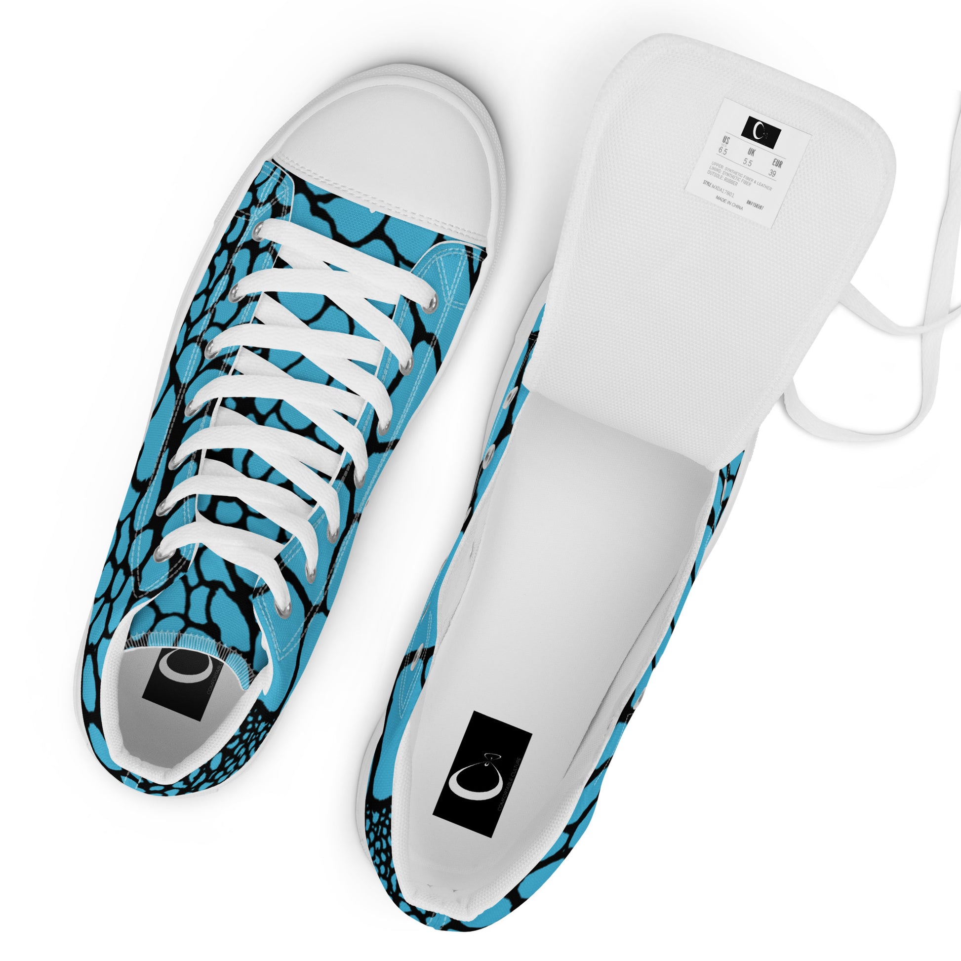Organic Sky Blue Men’s High Top Canvas Shoes | Casual Print Shoes | Stylish Festival Sneakers | Abstract Shoes | Lace Up Sneakers | - Comfortable Culture - Shoes - Comfortable Culture