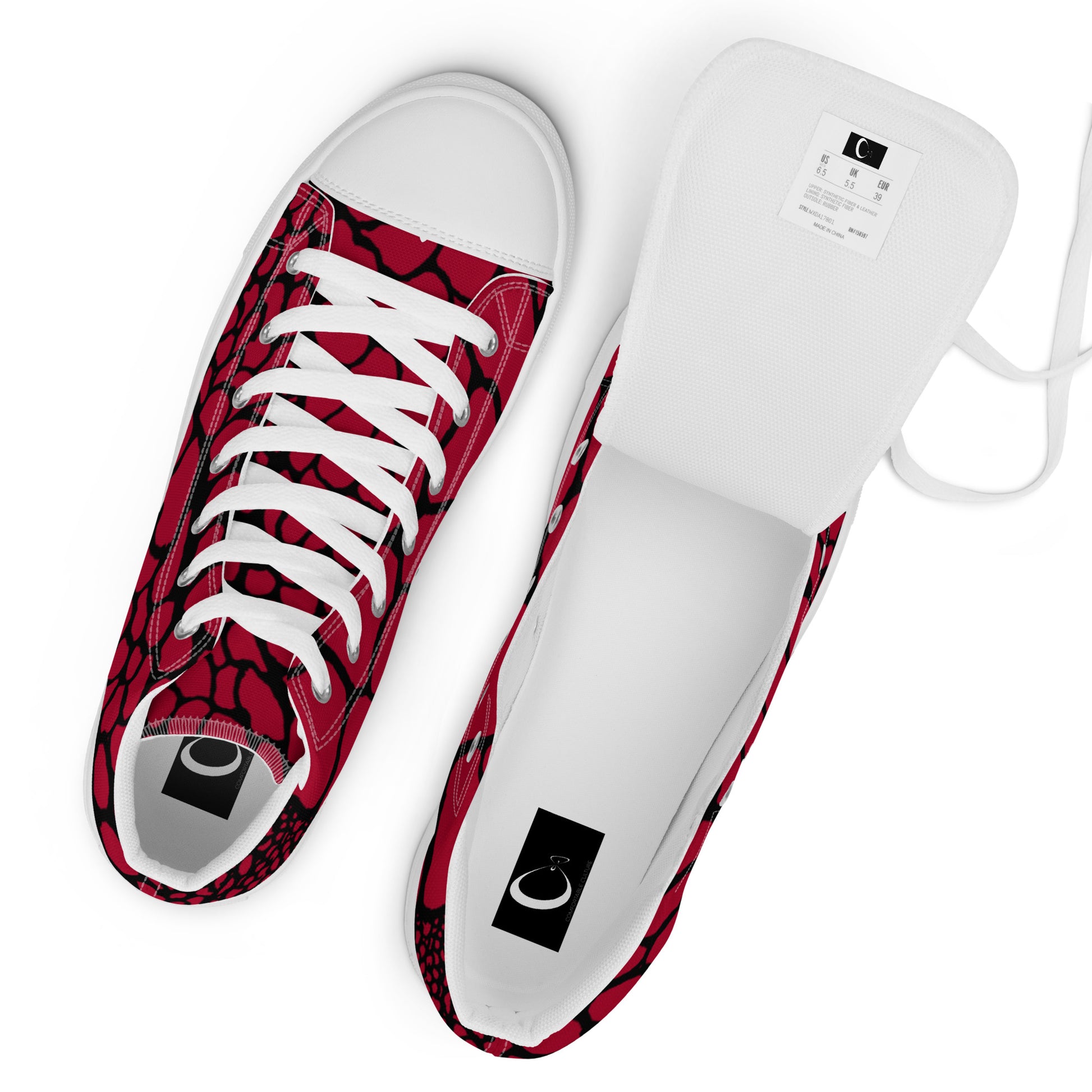 Organic Blood Red Men’s High Top Canvas Shoes | Casual Print Shoes | Stylish Festival Sneakers | Abstract Shoes | Lace Up Sneakers | - Comfortable Culture - Shoes - Comfortable Culture