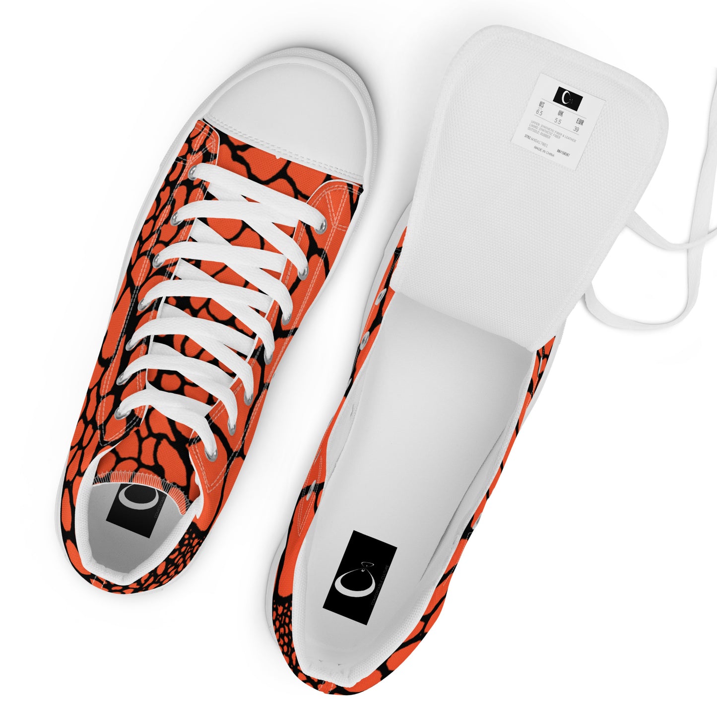 Organic Outrageous Orange Men’s High Top Canvas Shoes | Casual Print Shoes | Stylish Festival Sneakers | Abstract Shoes | Lace Up Sneakers | - Comfortable Culture - Shoes - Comfortable Culture