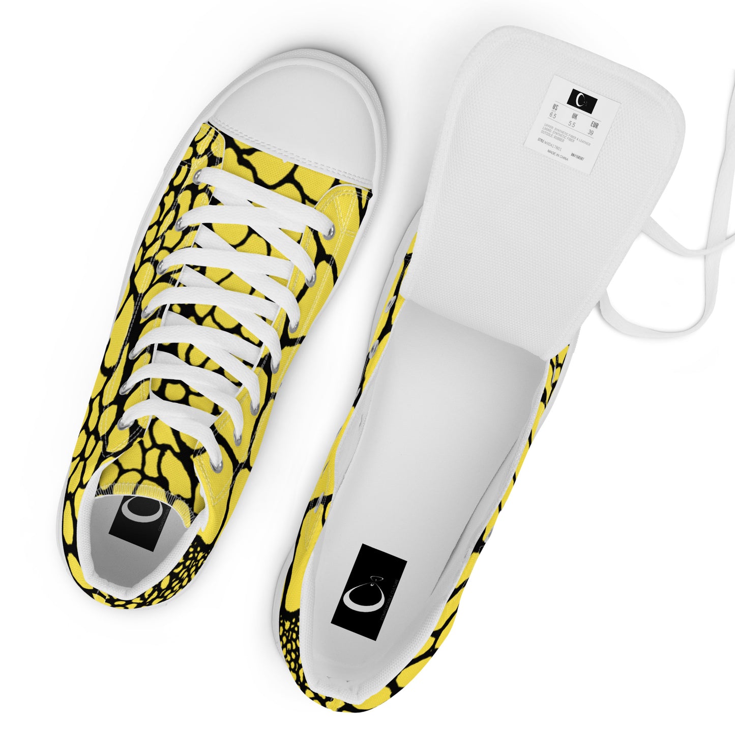 Organic Paris Daisy Yellow Men’s High Top Canvas Shoes | Casual Print Shoes | Stylish Festival Sneakers | Abstract Shoes | Lace Up Sneakers | - Comfortable Culture - Shoes - Comfortable Culture