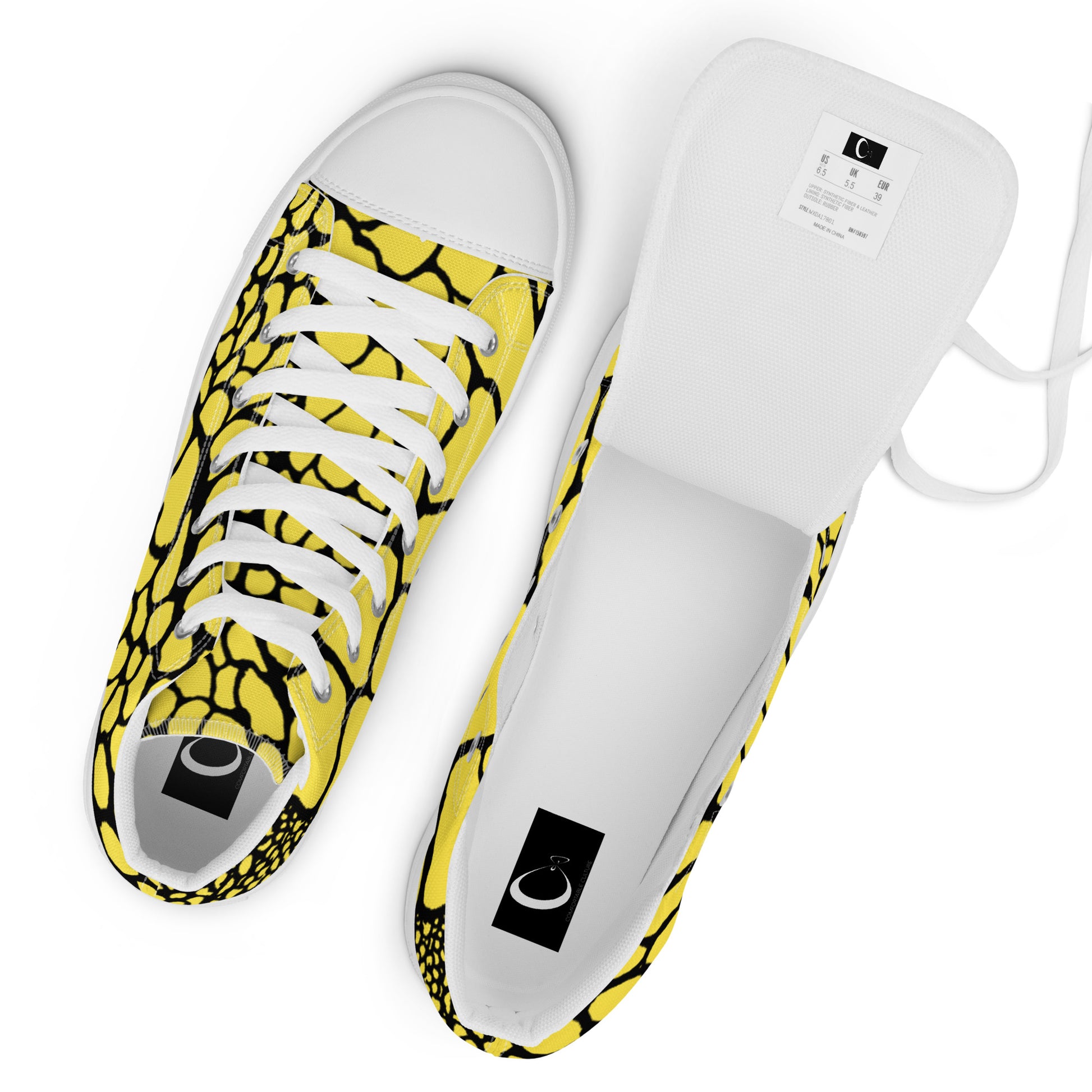 Organic Paris Daisy Yellow Men’s High Top Canvas Shoes | Casual Print Shoes | Stylish Festival Sneakers | Abstract Shoes | Lace Up Sneakers | - Comfortable Culture - Shoes - Comfortable Culture