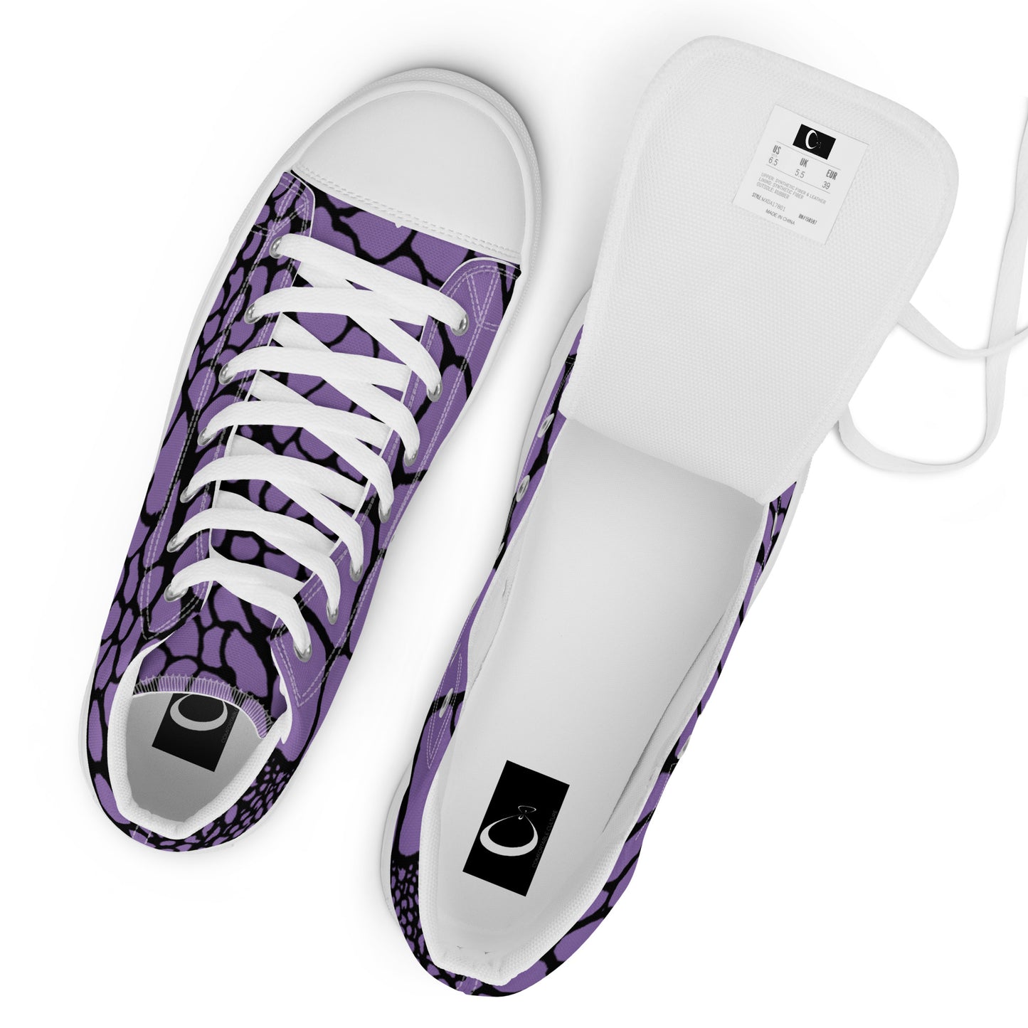 Organic Amethyst Purple Print Men’s High Top Canvas Shoes | Casual Print Shoes | Stylish Festival Sneakers | Abstract Shoes | Lace Up Sneakers | - Comfortable Culture - Shoes - Comfortable Culture
