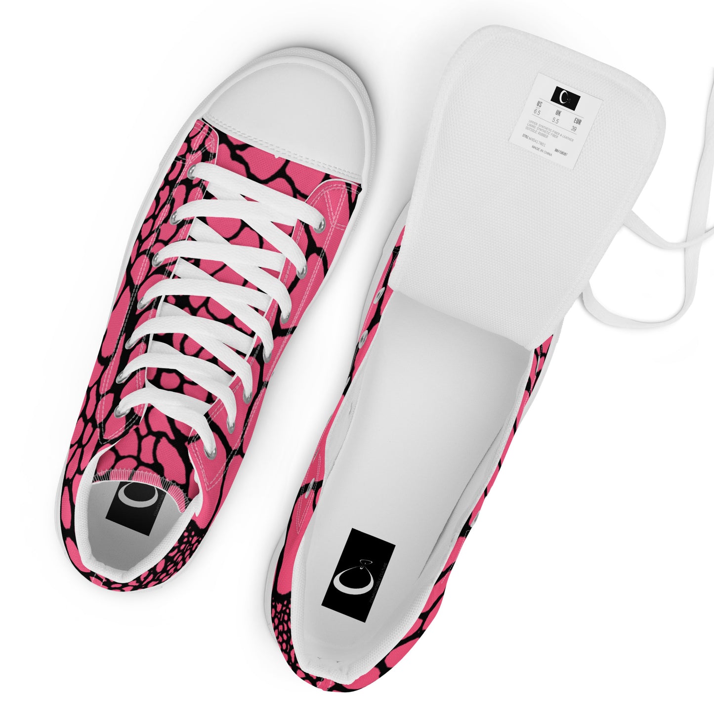 Organic Brink Pink Print Men’s High Top Canvas Shoes | Casual Print Shoes | Stylish Festival Sneakers | Abstract Shoes | Lace Up Sneakers | - Comfortable Culture - Shoes - Comfortable Culture