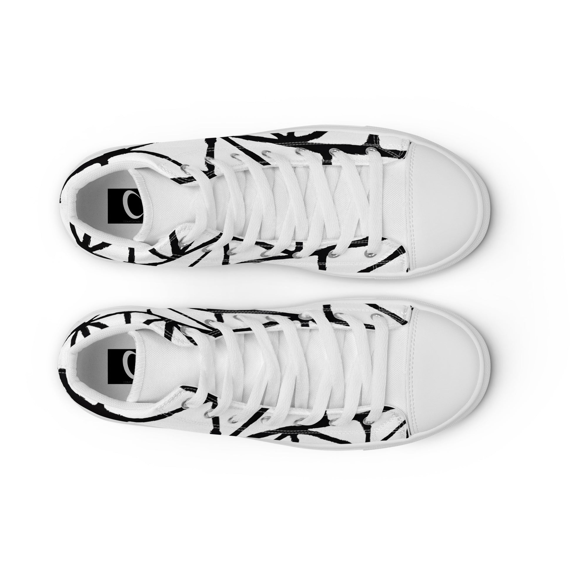 Tribal Black and White Men’s High Top Canvas Shoes | Geometric Print Shoes | Stylish Festival Sneakers | Casual Style | Lace Up Sneakers - Comfortable Culture - Shoes - Comfortable Culture