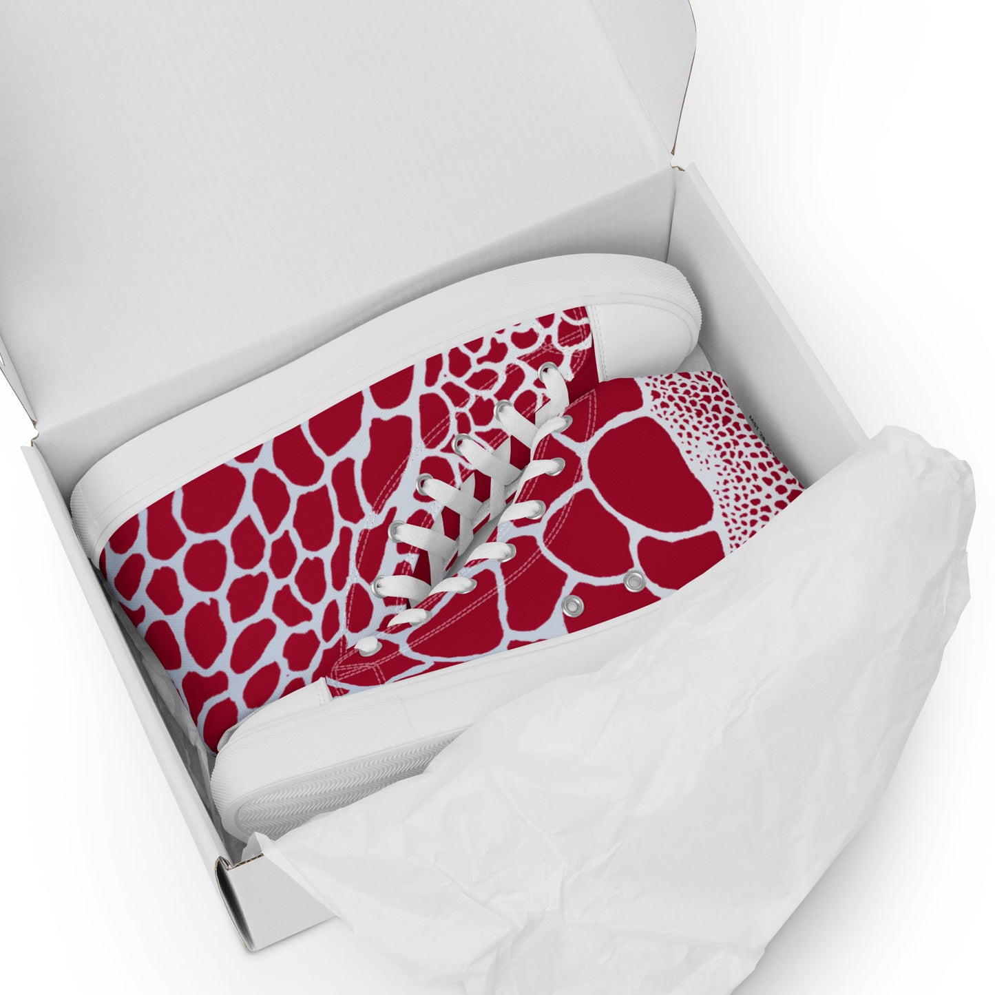 Organic Men’s High Top Canvas Shoes (Red & White) | Comfortable Print Shoes | Stylish Festival Sneakers | Comfortable Culture - Comfortable Culture - Shoes - Comfortable Culture