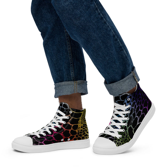 Wild Rainbow Outline Men’s High Top Canvas Shoes | Casual Print Shoes | Stylish Festival Sneakers | LGBTQ+ Shoes | Lace Up Sneakers | - Comfortable Culture - Shoes - Comfortable Culture