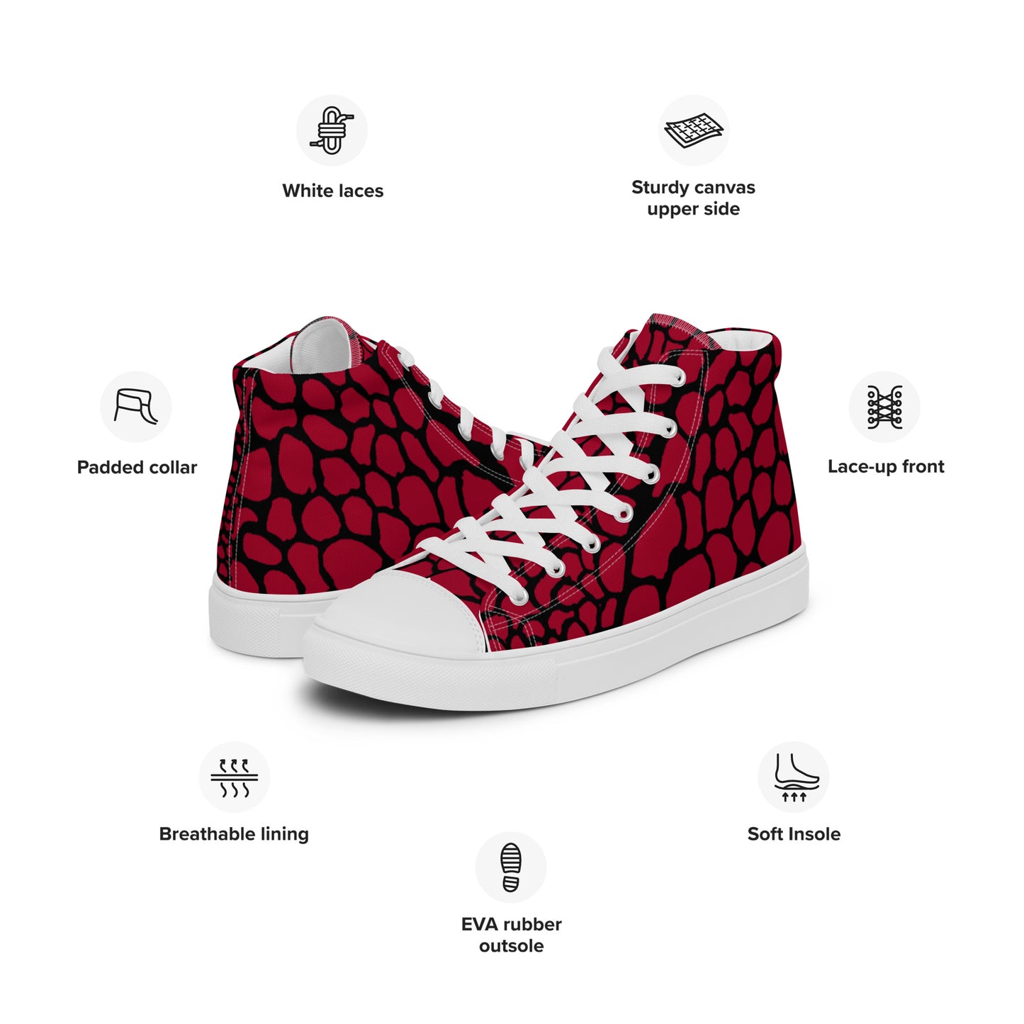 Organic Blood Red Men’s High Top Canvas Shoes | Casual Print Shoes | Stylish Festival Sneakers | Abstract Shoes | Lace Up Sneakers | - Comfortable Culture - Shoes - Comfortable Culture