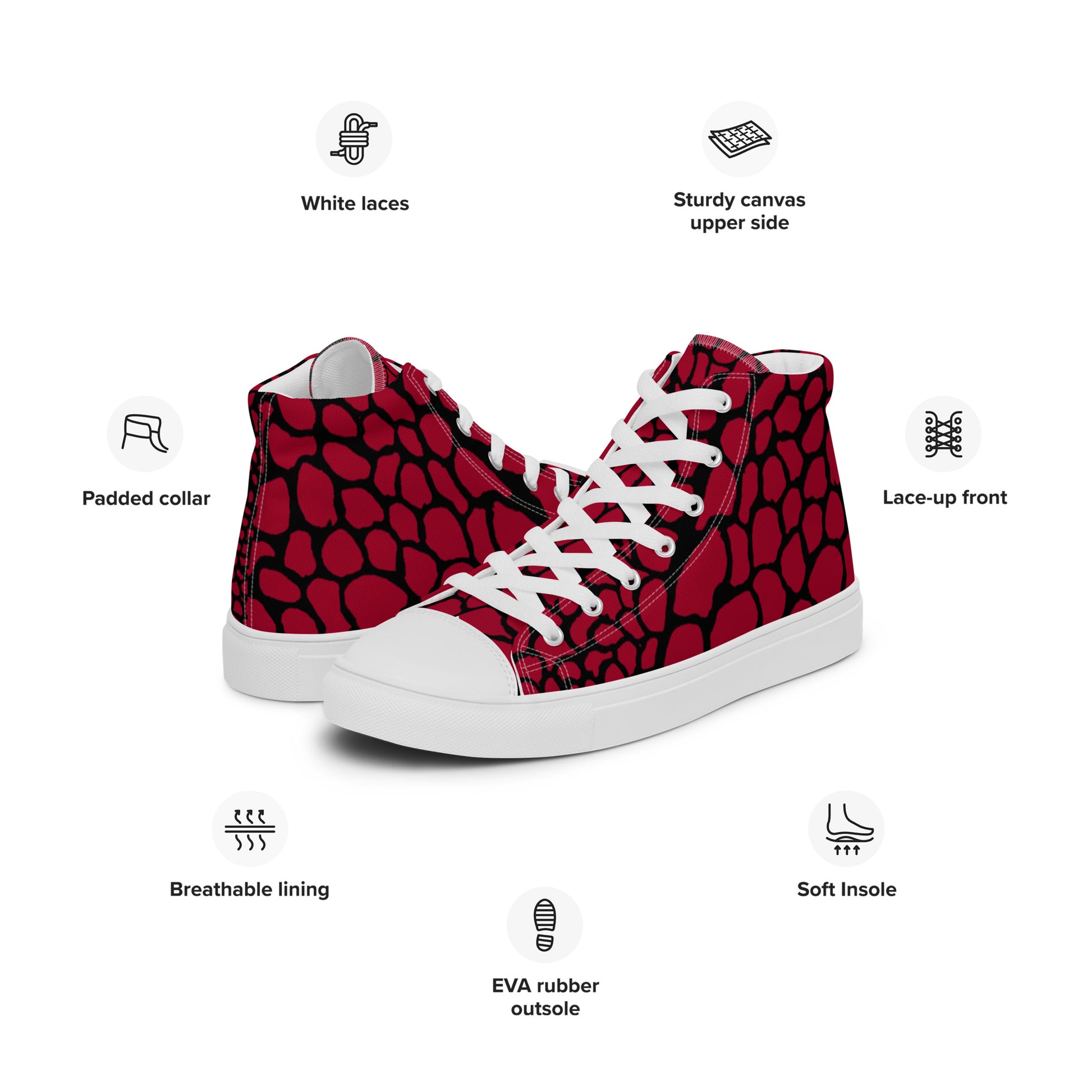 Organic Blood Red Men’s High Top Canvas Shoes | Casual Print Shoes | Stylish Festival Sneakers | Abstract Shoes | Lace Up Sneakers | - Comfortable Culture - Shoes - Comfortable Culture