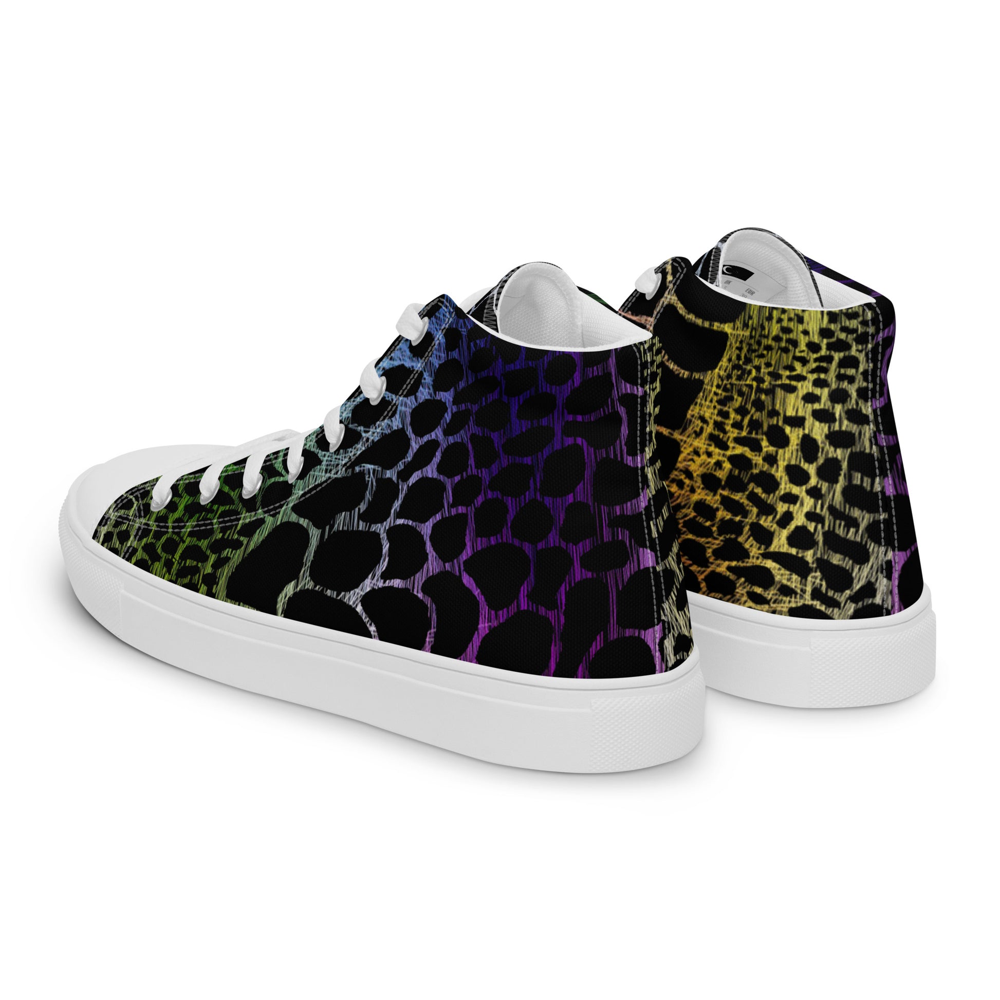 Wild Rainbow Outline Men’s High Top Canvas Shoes | Casual Print Shoes | Stylish Festival Sneakers | LGBTQ+ Shoes | Lace Up Sneakers | - Comfortable Culture - Shoes - Comfortable Culture