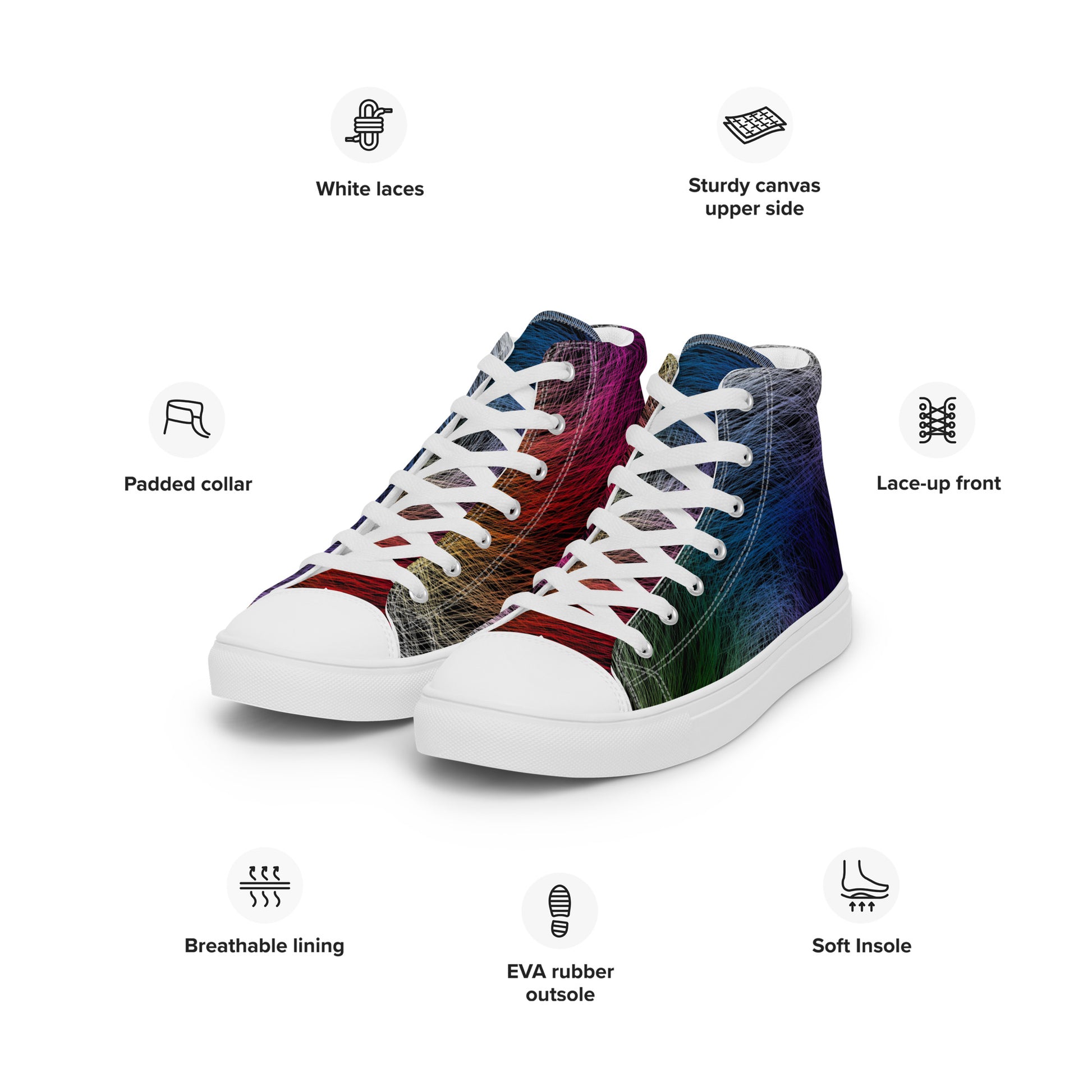 Wild Rainbow Men’s High Top Canvas Shoes | Casual LGBTQ+ Shoes | Stylish Festival Sneakers | Pride Shoes | Lace Up Sneakers | - Comfortable Culture - Shoes - Comfortable Culture