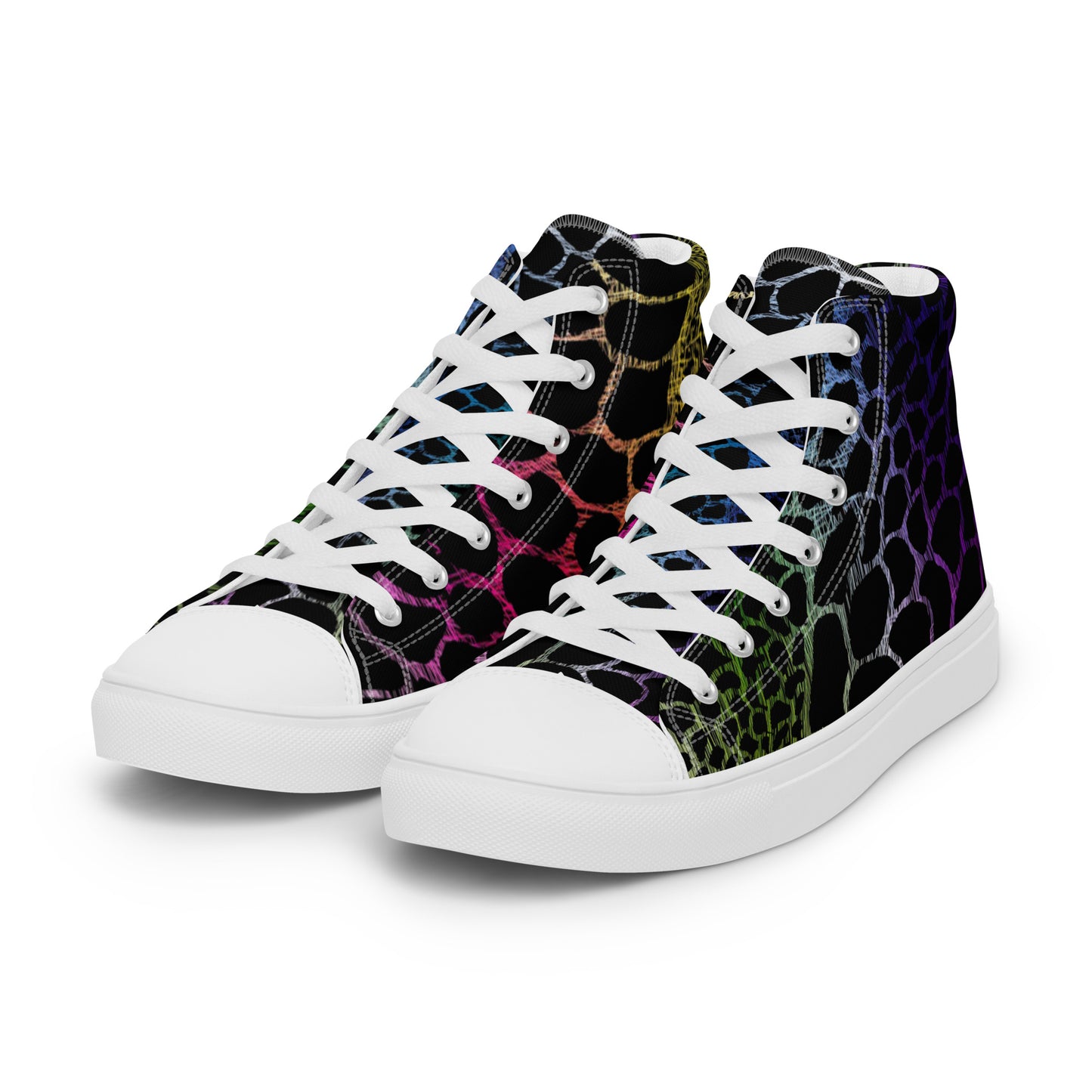 Wild Rainbow Outline Men’s High Top Canvas Shoes | Casual Print Shoes | Stylish Festival Sneakers | LGBTQ+ Shoes | Lace Up Sneakers | - Comfortable Culture - Shoes - Comfortable Culture