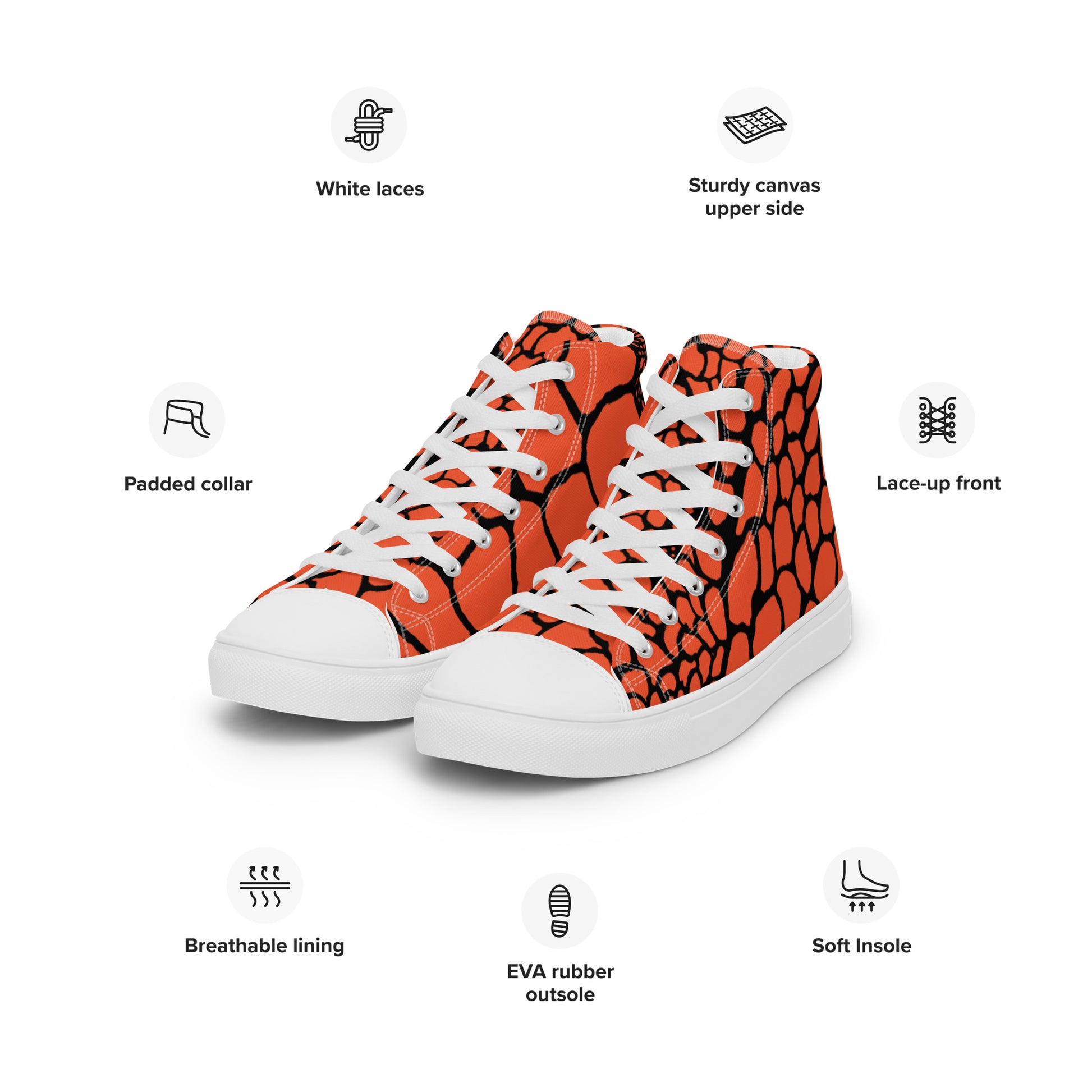 Organic Outrageous Orange Men’s High Top Canvas Shoes | Casual Print Shoes | Stylish Festival Sneakers | Abstract Shoes | Lace Up Sneakers | - Comfortable Culture - Shoes - Comfortable Culture