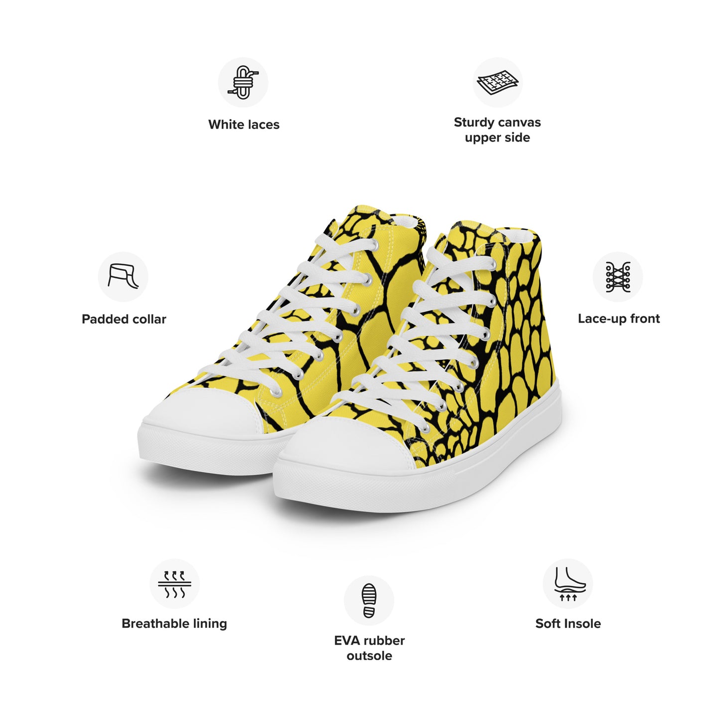 Organic Paris Daisy Yellow Men’s High Top Canvas Shoes | Casual Print Shoes | Stylish Festival Sneakers | Abstract Shoes | Lace Up Sneakers | - Comfortable Culture - Shoes - Comfortable Culture
