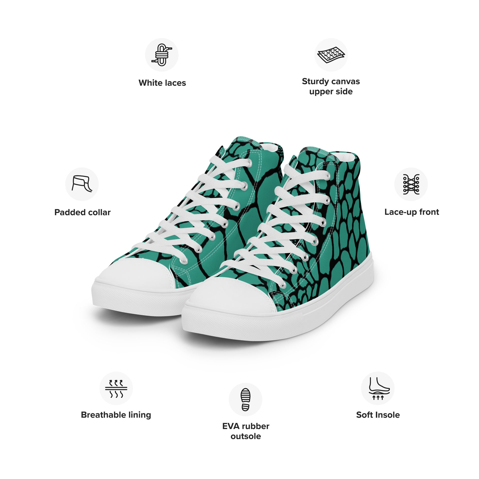 Organic Teal Men’s High Top Canvas Shoes | Casual Print Shoes | Stylish Festival Sneakers | Abstract Shoes | Lace Up Sneakers | - Comfortable Culture - Shoes - Comfortable Culture