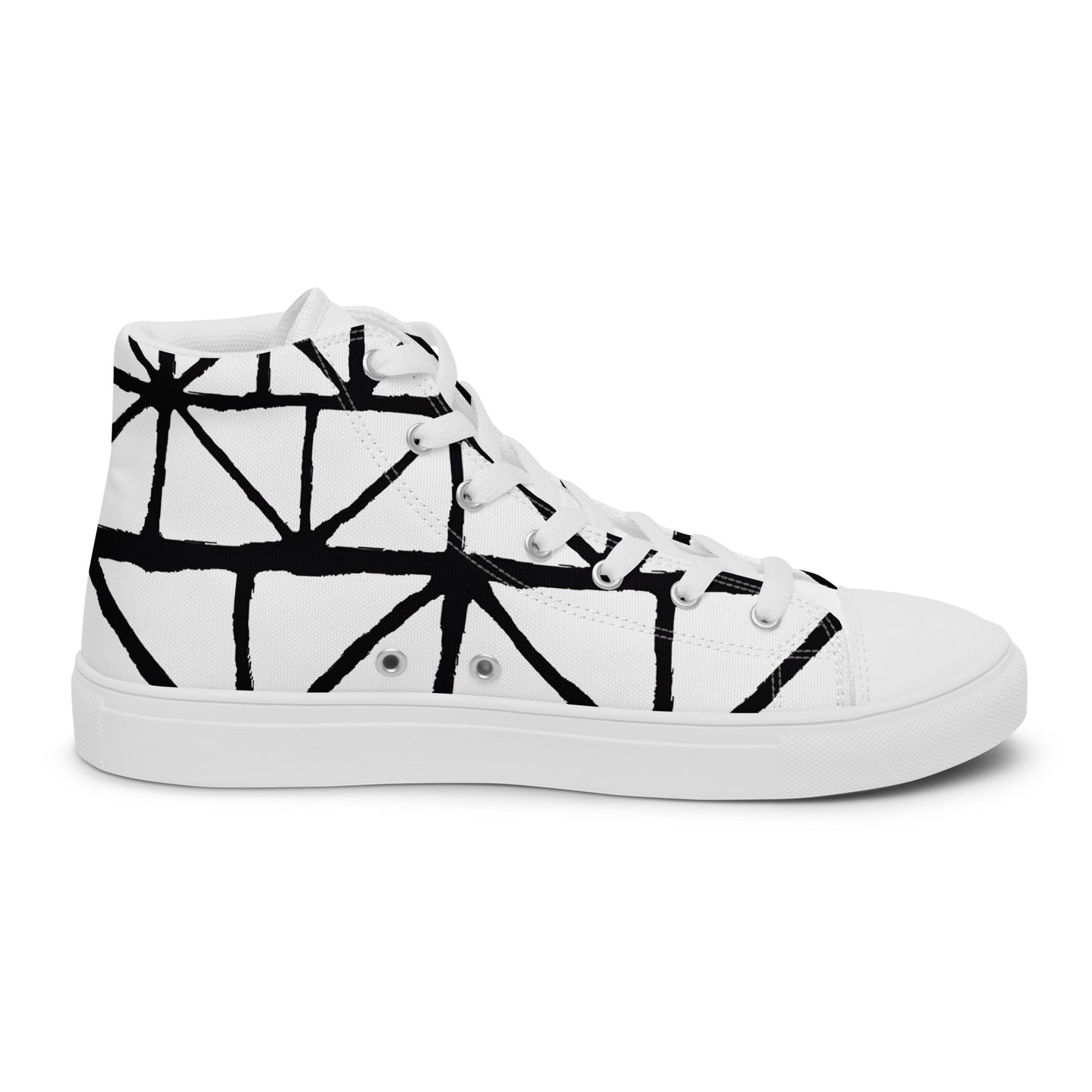 Tribal Black and White Men’s High Top Canvas Shoes | Geometric Print Shoes | Stylish Festival Sneakers | Casual Style | Lace Up Sneakers - Comfortable Culture - Shoes - Comfortable Culture