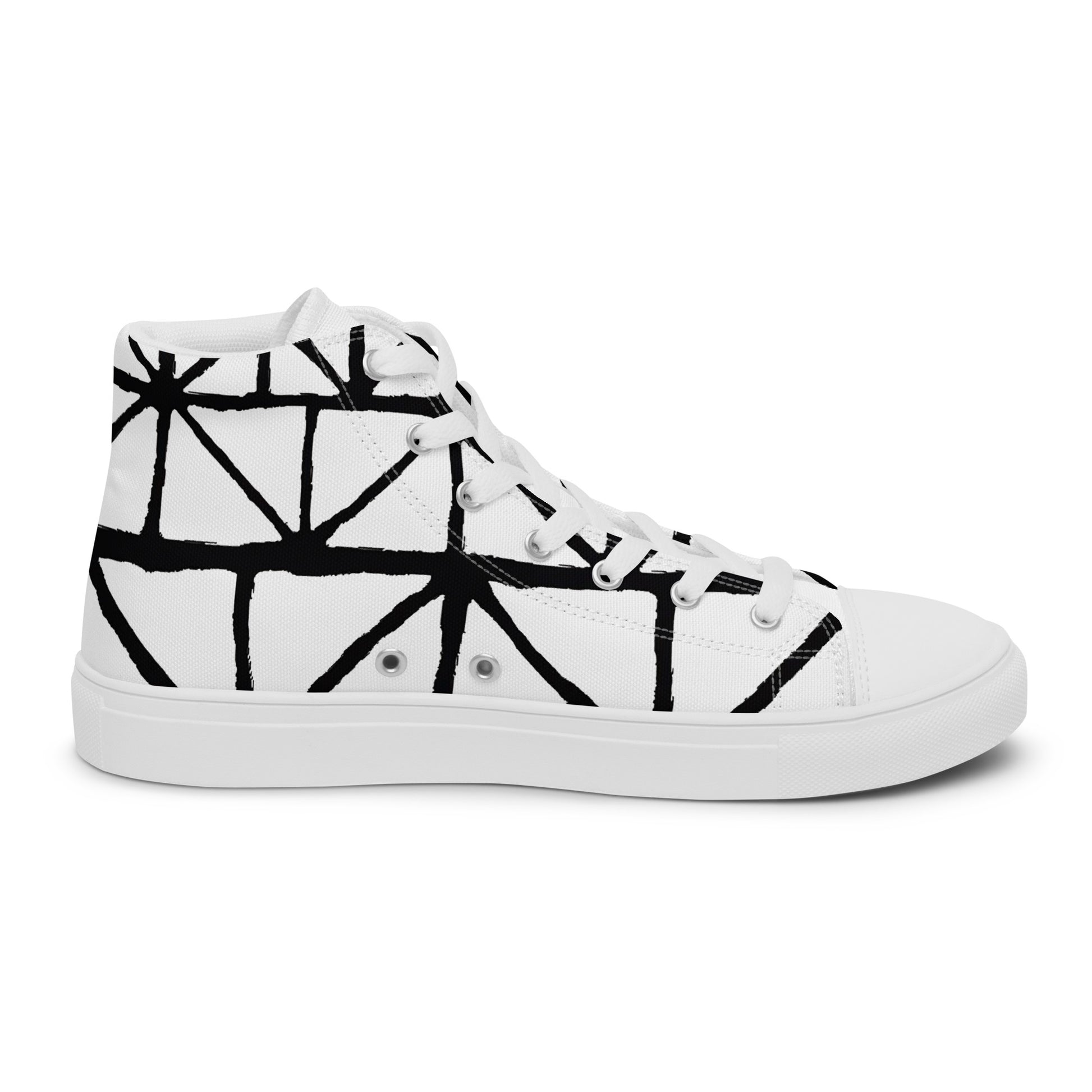 Tribal Black and White Men’s High Top Canvas Shoes | Geometric Print Shoes | Stylish Festival Sneakers | Casual Style | Lace Up Sneakers - Comfortable Culture - Shoes - Comfortable Culture
