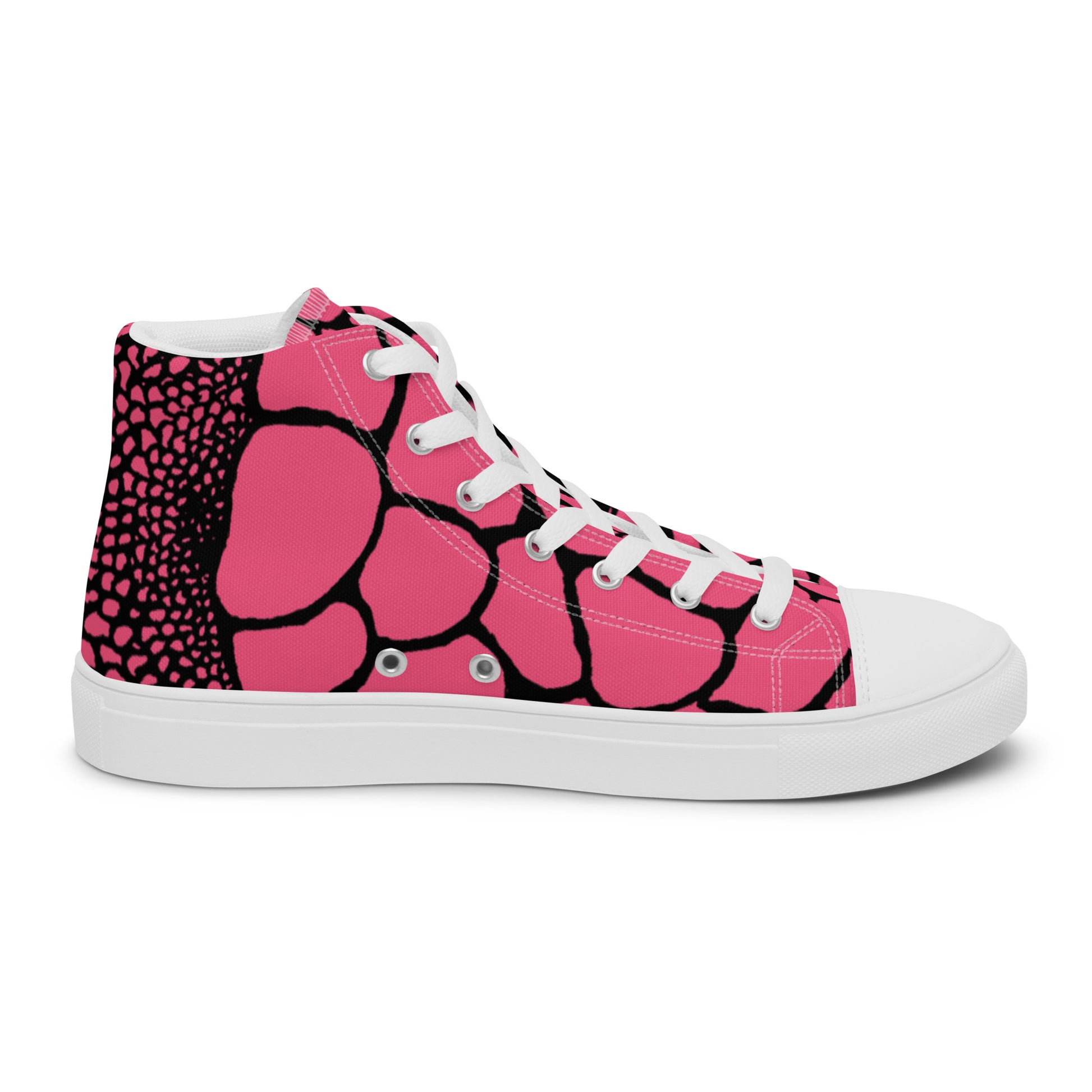 Organic Brink Pink Print Men’s High Top Canvas Shoes | Casual Print Shoes | Stylish Festival Sneakers | Abstract Shoes | Lace Up Sneakers | - Comfortable Culture - Shoes - Comfortable Culture