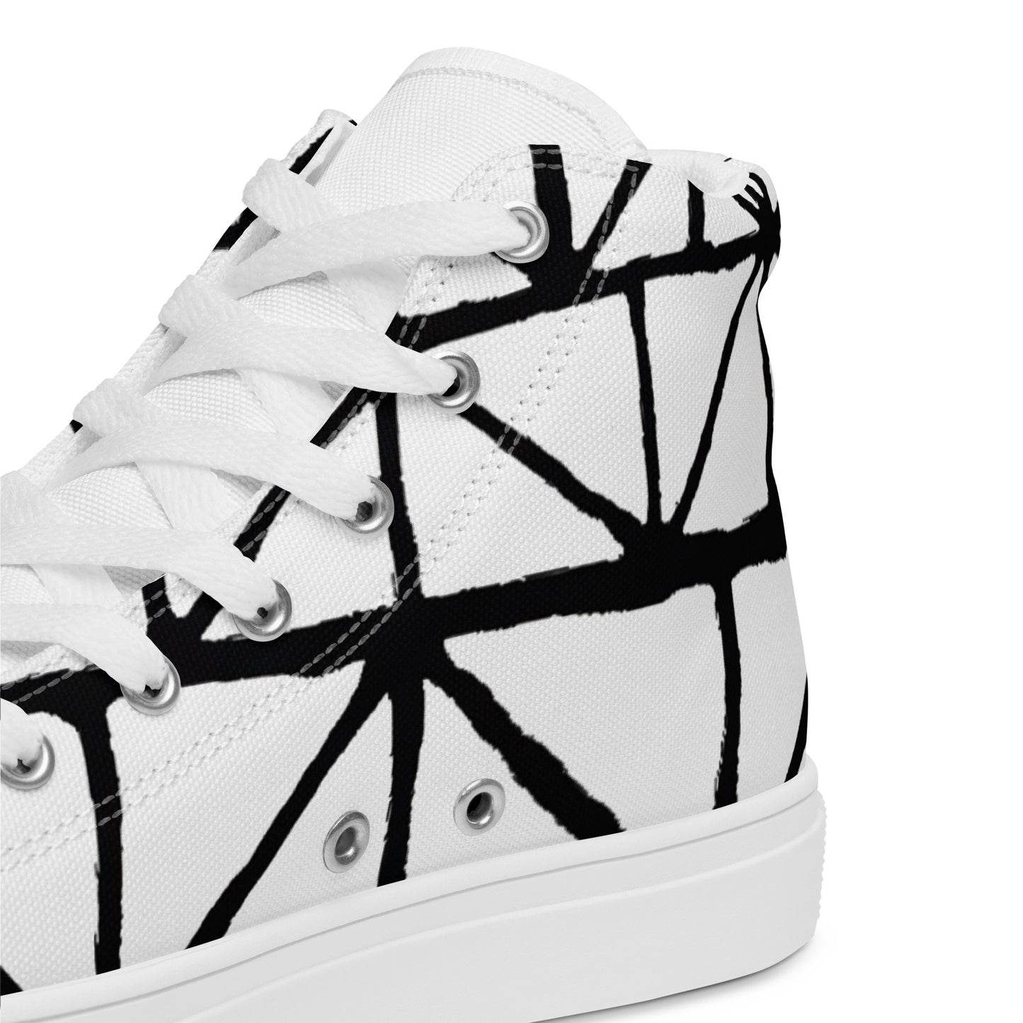 Tribal Black and White Men’s High Top Canvas Shoes | Geometric Print Shoes | Stylish Festival Sneakers | Casual Style | Lace Up Sneakers - Comfortable Culture - Shoes - Comfortable Culture