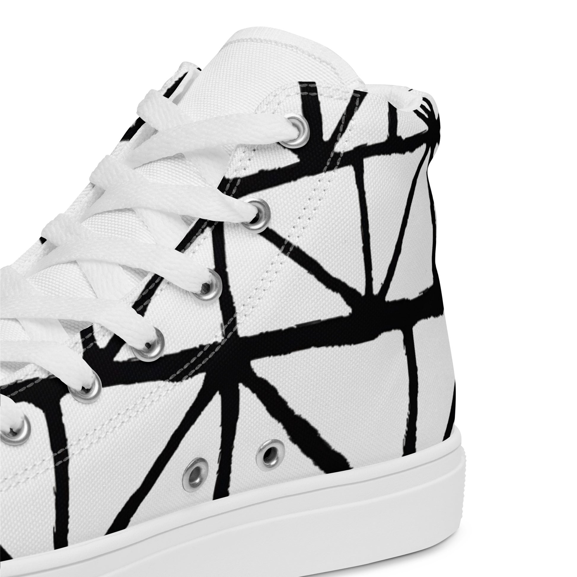 Tribal Black and White Men’s High Top Canvas Shoes | Geometric Print Shoes | Stylish Festival Sneakers | Casual Style | Lace Up Sneakers - Comfortable Culture - Shoes - Comfortable Culture