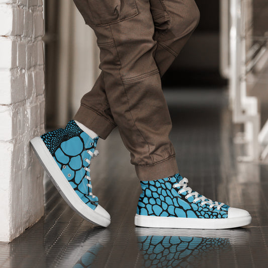 Organic Sky Blue Men’s High Top Canvas Shoes | Casual Print Shoes | Stylish Festival Sneakers | Abstract Shoes | Lace Up Sneakers | - Comfortable Culture - 5 - Shoes - Comfortable Culture