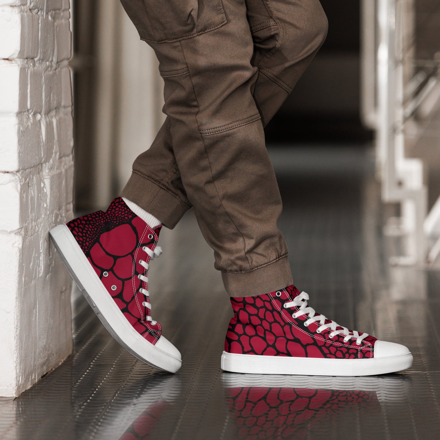 Organic Blood Red Men’s High Top Canvas Shoes | Casual Print Shoes | Stylish Festival Sneakers | Abstract Shoes | Lace Up Sneakers | - Comfortable Culture - 5 - Shoes - Comfortable Culture